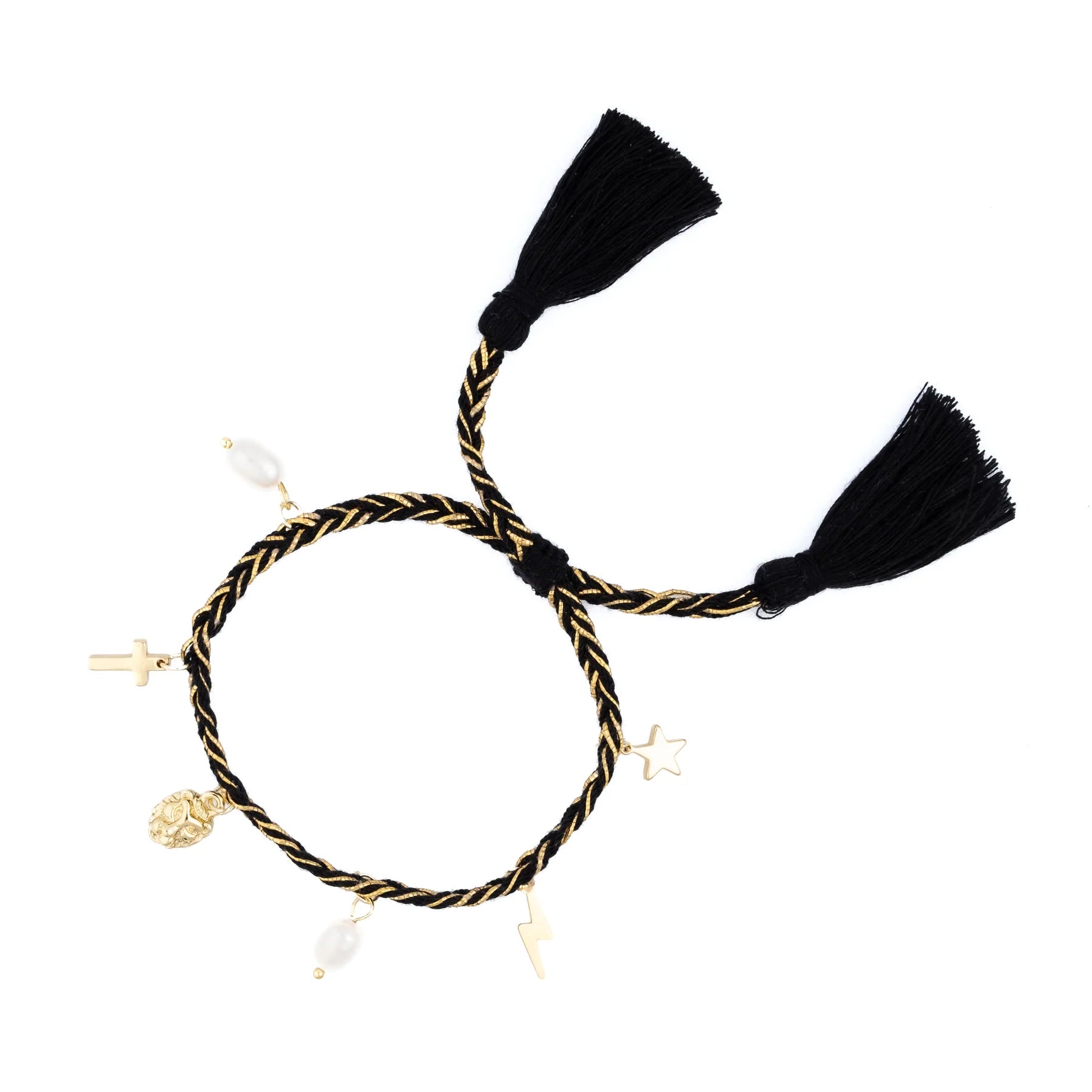 Woven Bracelet w/ Charms Black