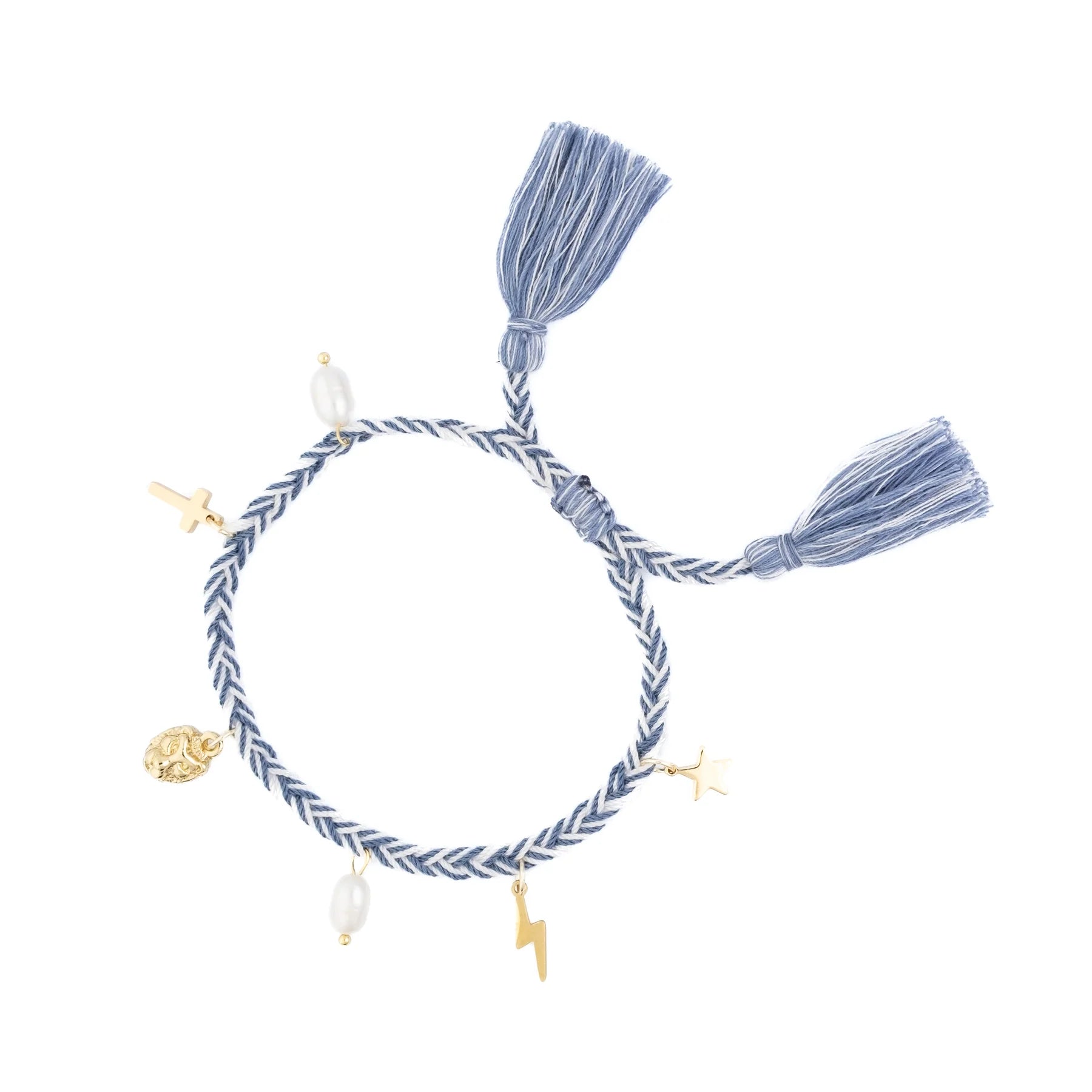 Woven Bracelet w/ Charms Light Blue