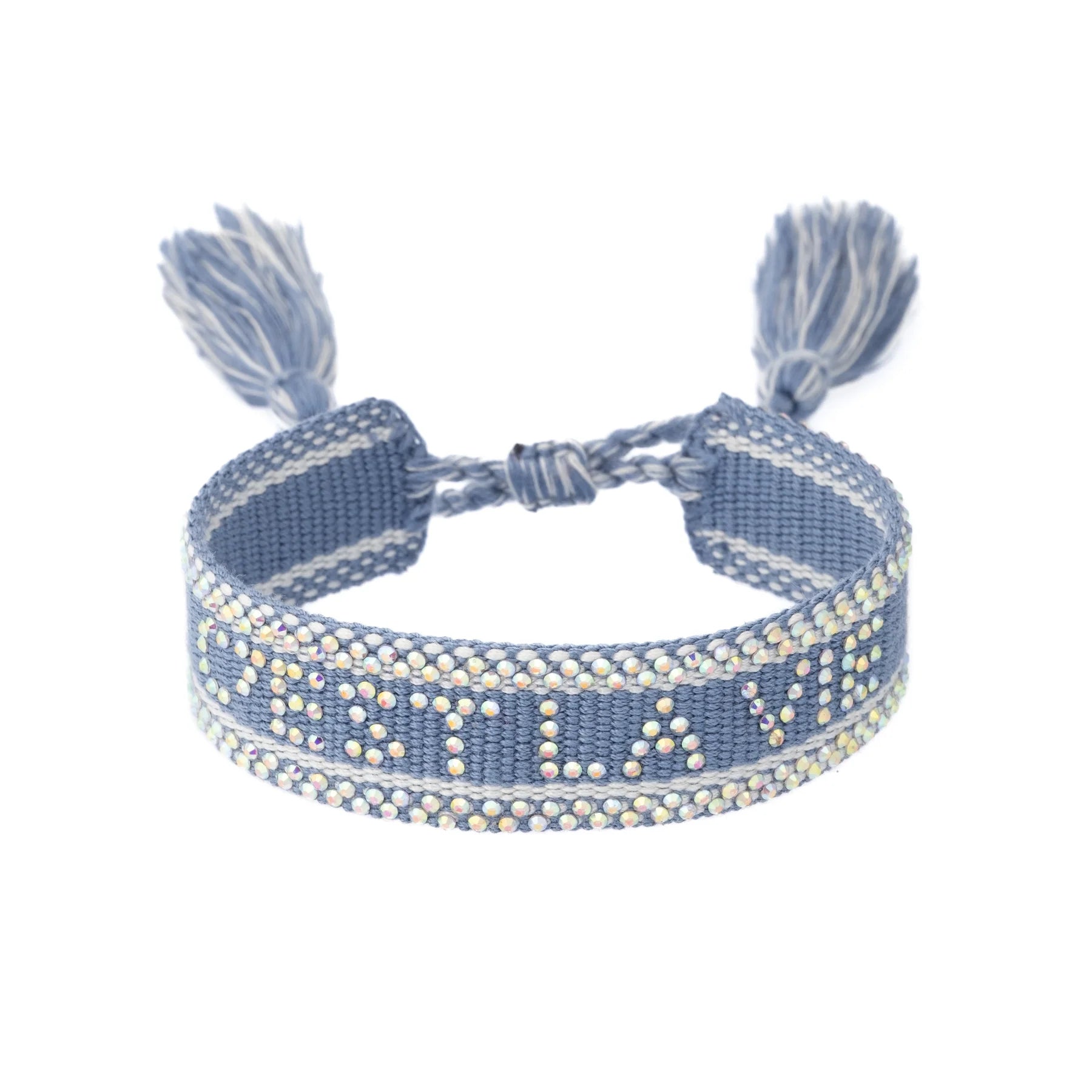 Woven Bracelet w/ Crystals "C'est La Vie" Light Blue