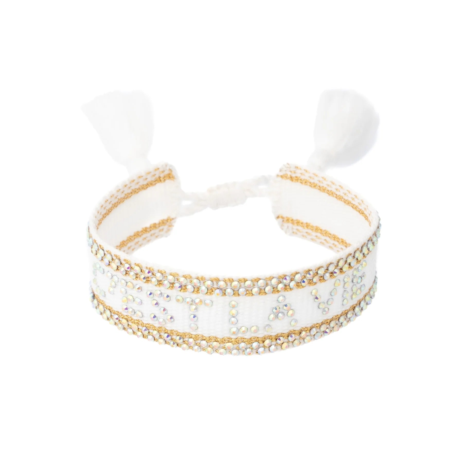 Woven Bracelet w/ Crystals "C'est La Vie" White