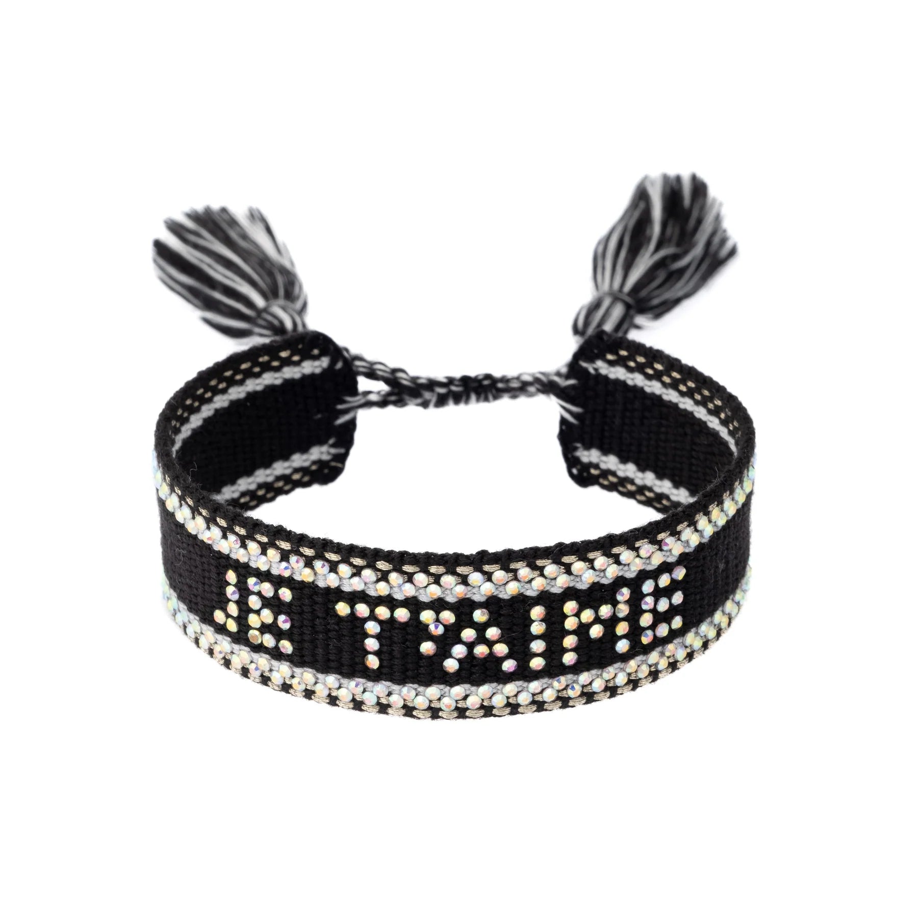 Woven Bracelet w/ Crystals "Je T'aime" Black