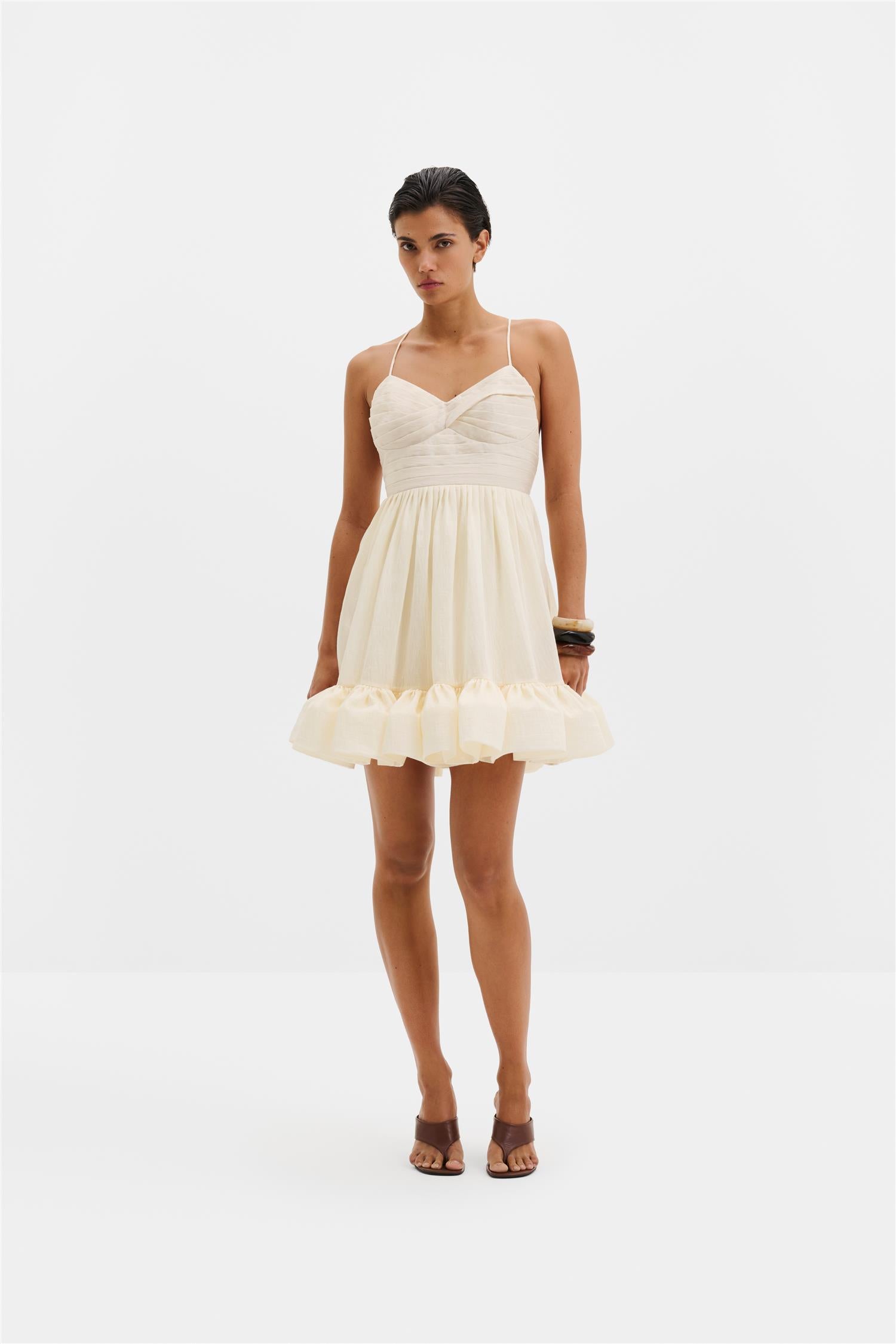 Hera Tie-Back Ruffled Mini Dress Pearl