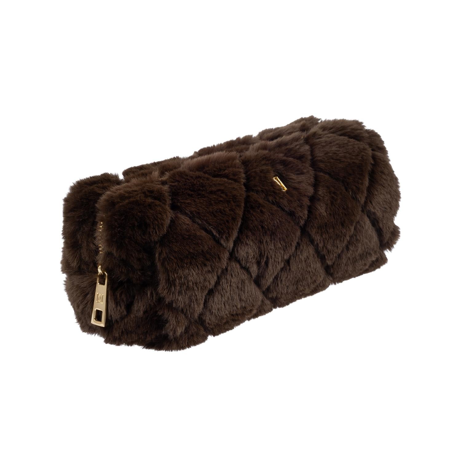 Faux Fur Quilted Tool Pouch Chocolate Brown