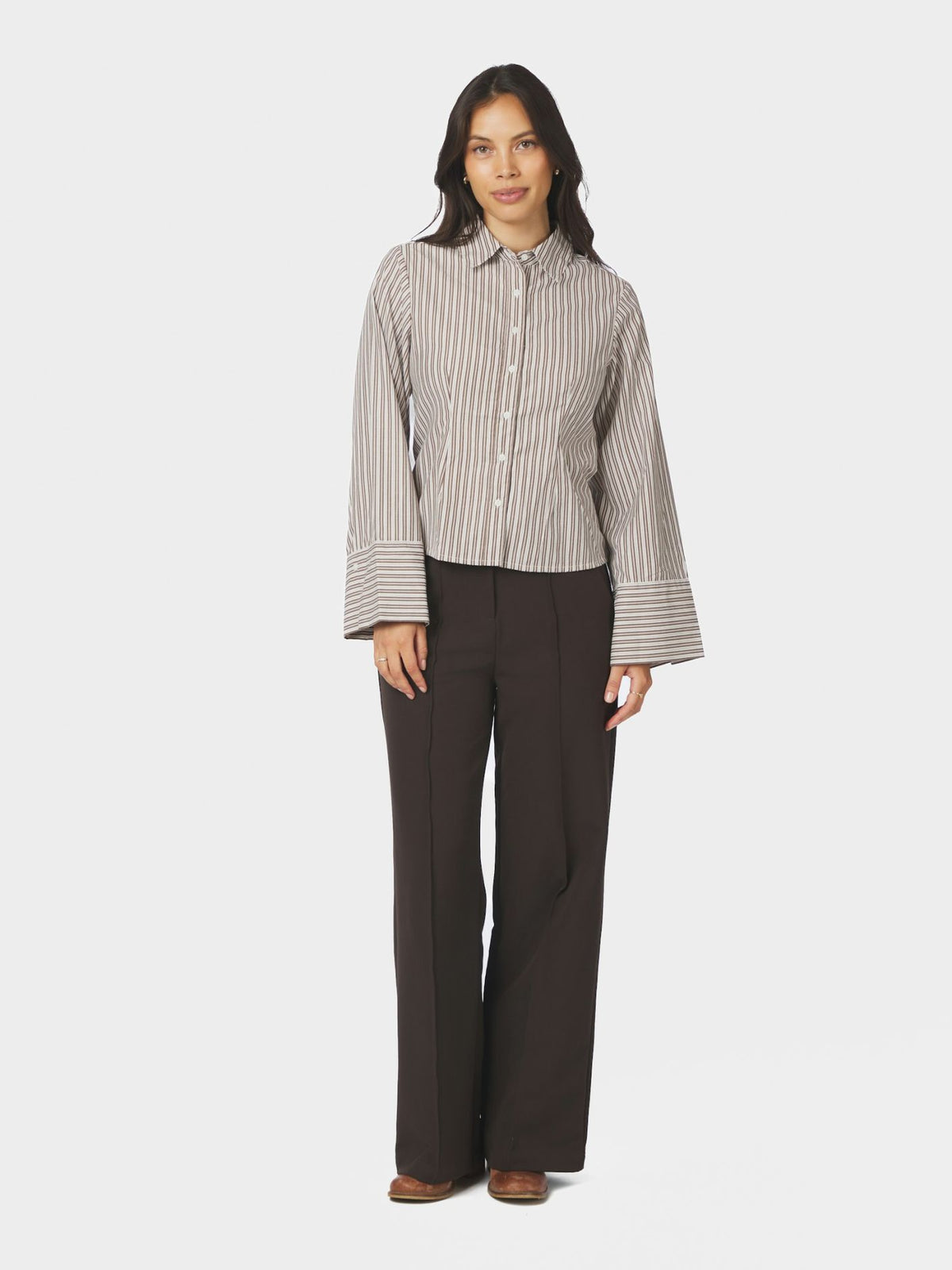 Rosa Double Mix Stripe Shirt Dusty Brown