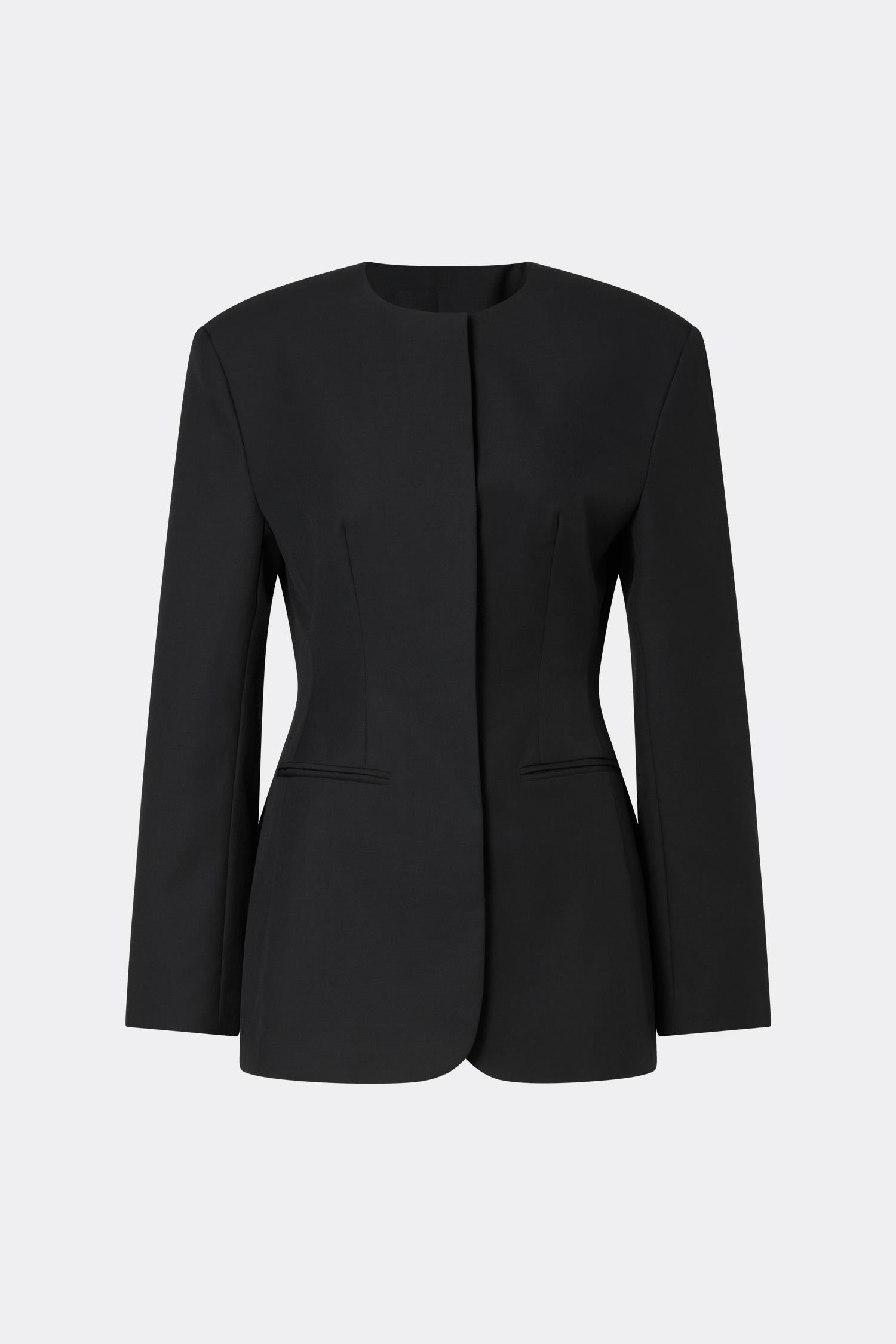Carol Fitted Round Neck Blazer Black