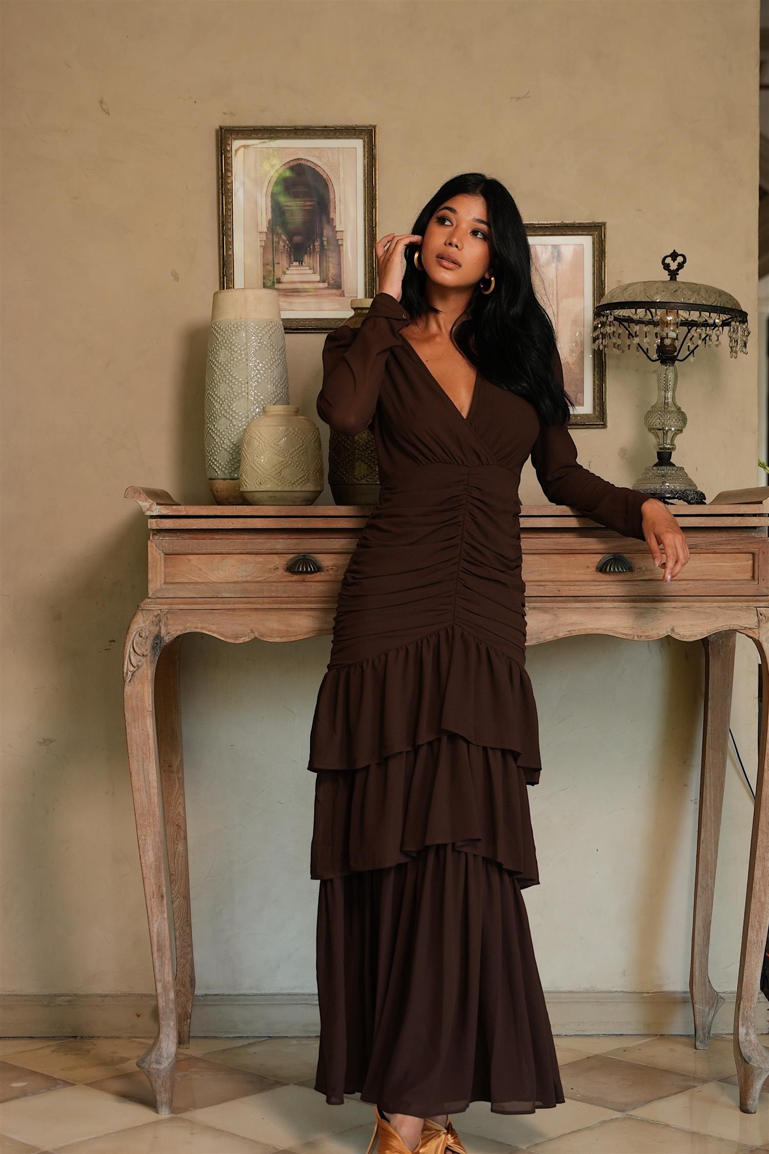 Jenna Long Sleeve Maxi Dress Espresso