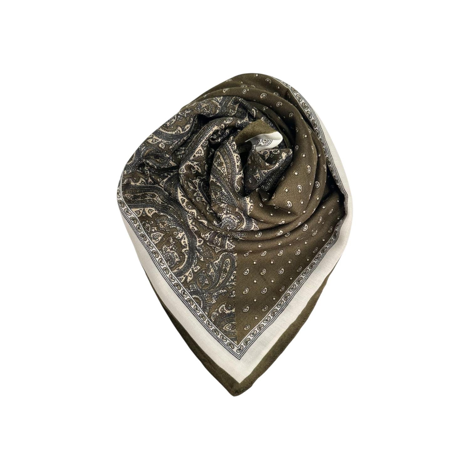 Skjerf Square Mørk Oliven/Creme Paisley