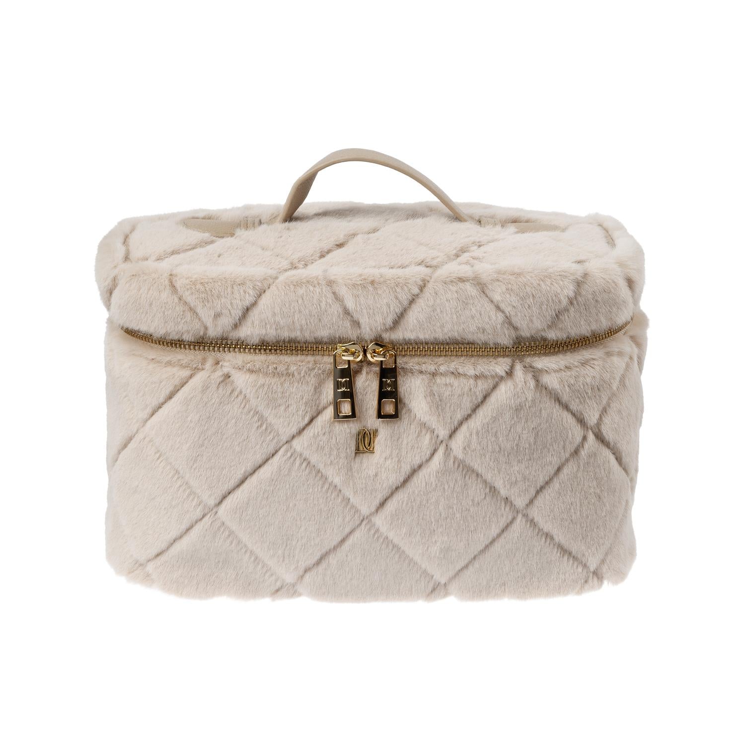 Faux Fur Quilted Vanity Bag Large Sand