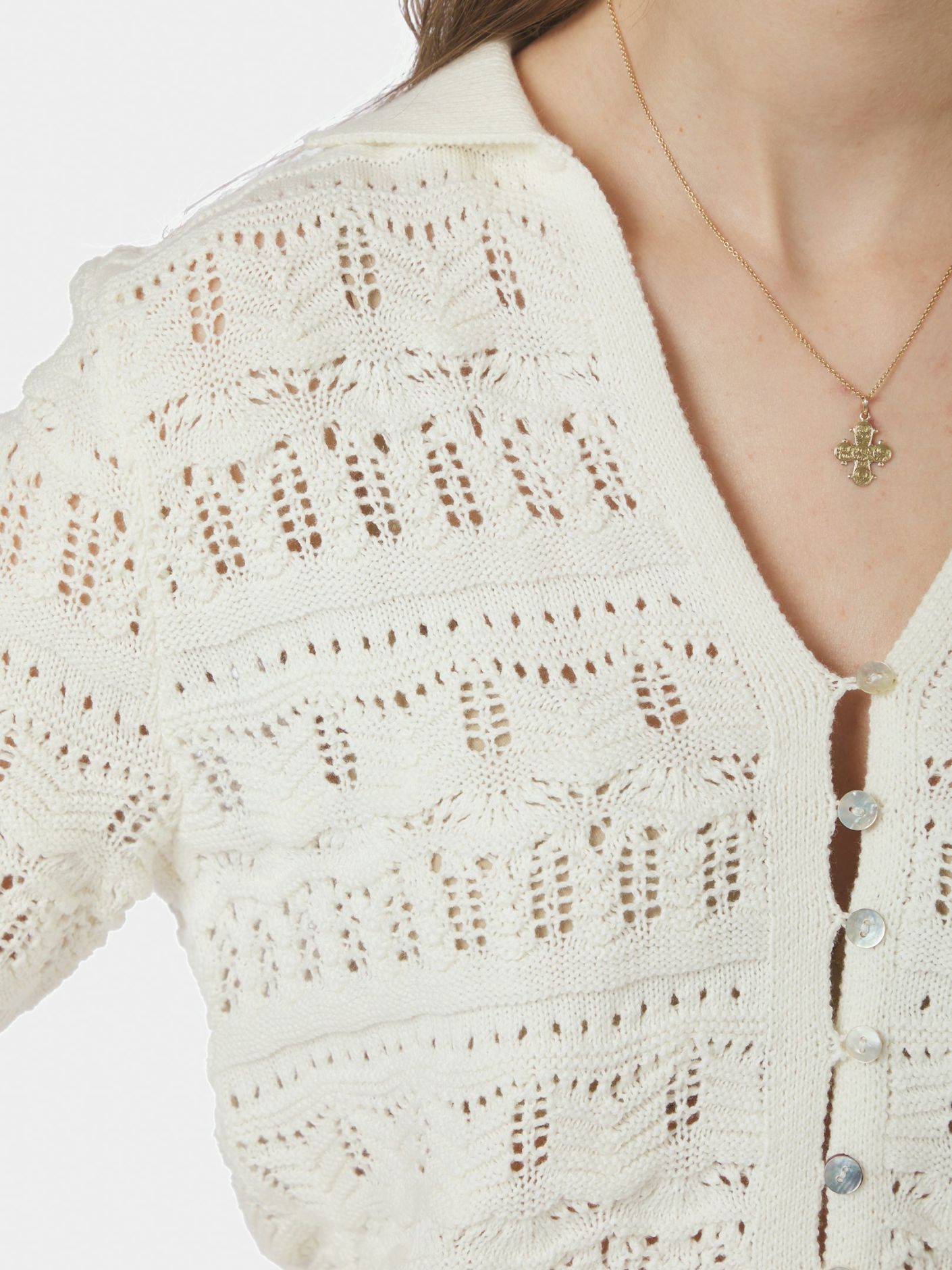 Marisini Stich Polo Knit Top Off White