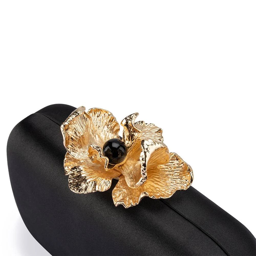 Adele Orchid Lock Clutch Black
