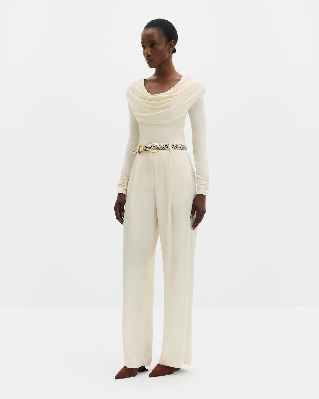 Signe Cowl Jersey Top Pearl
