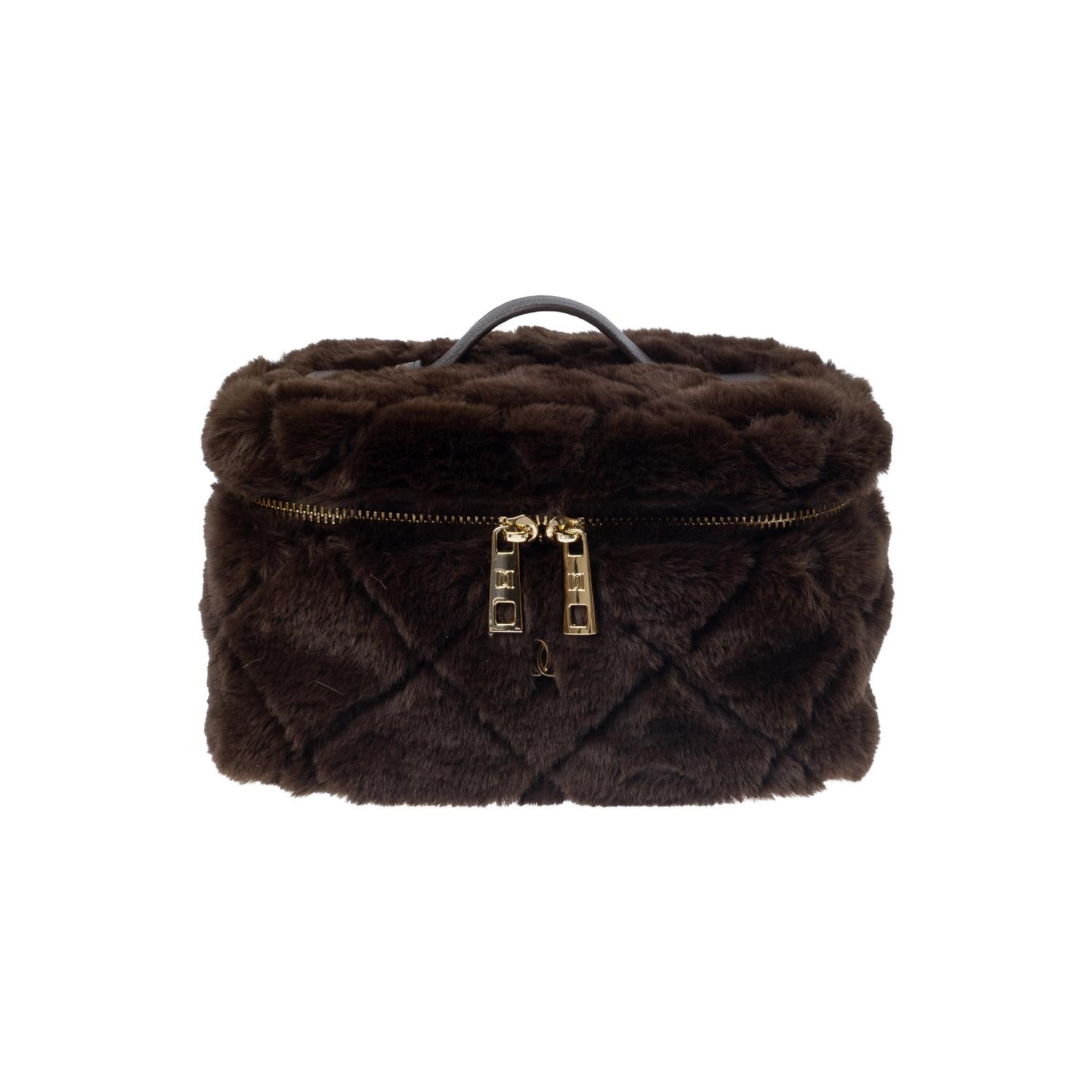 Faux Fur Quilted Vanity Bag Small Chocolate Brown