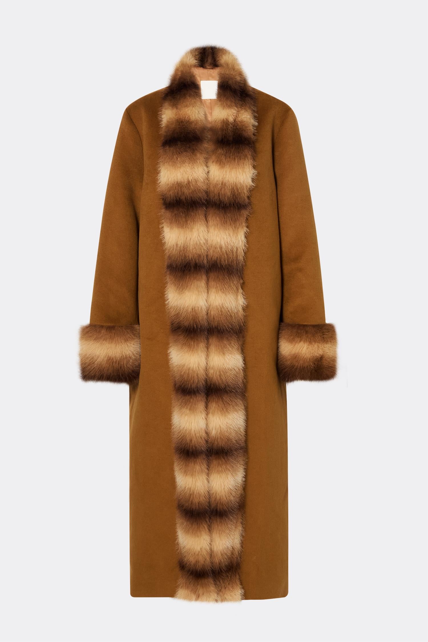 Anouk Yve Faux Fur Wool Coat Camel