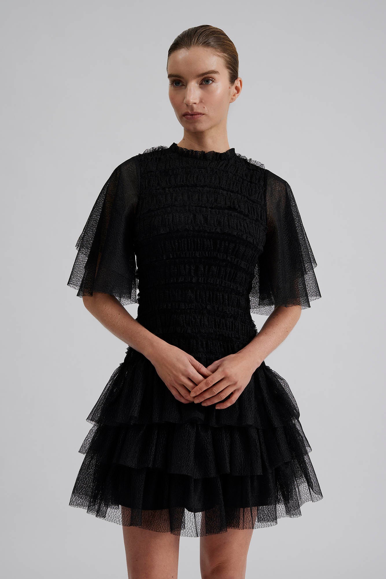 Minnie Short Sleeve Lace Mini Dress Black