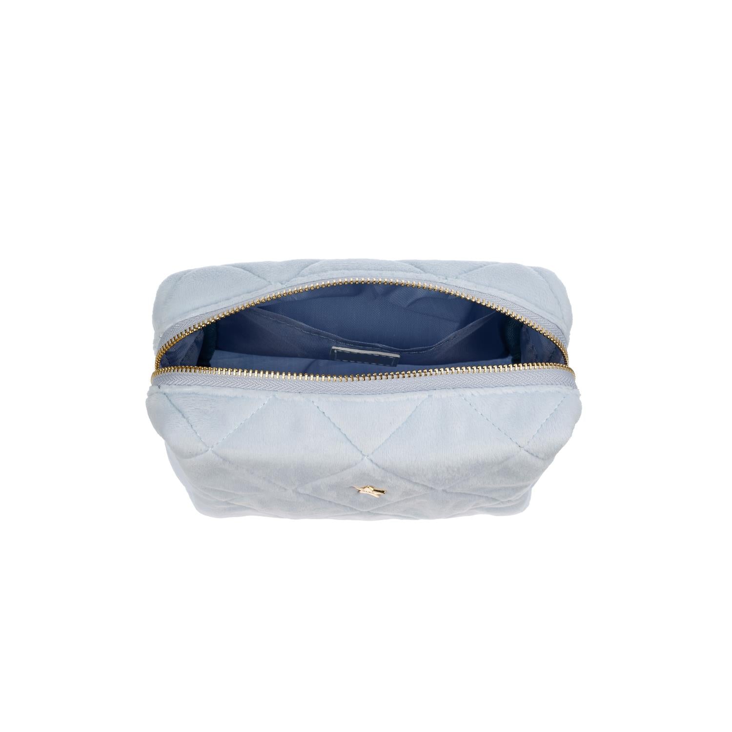 Velvet Square Quilted Make-Up Pouch Small Cool Baby Blue