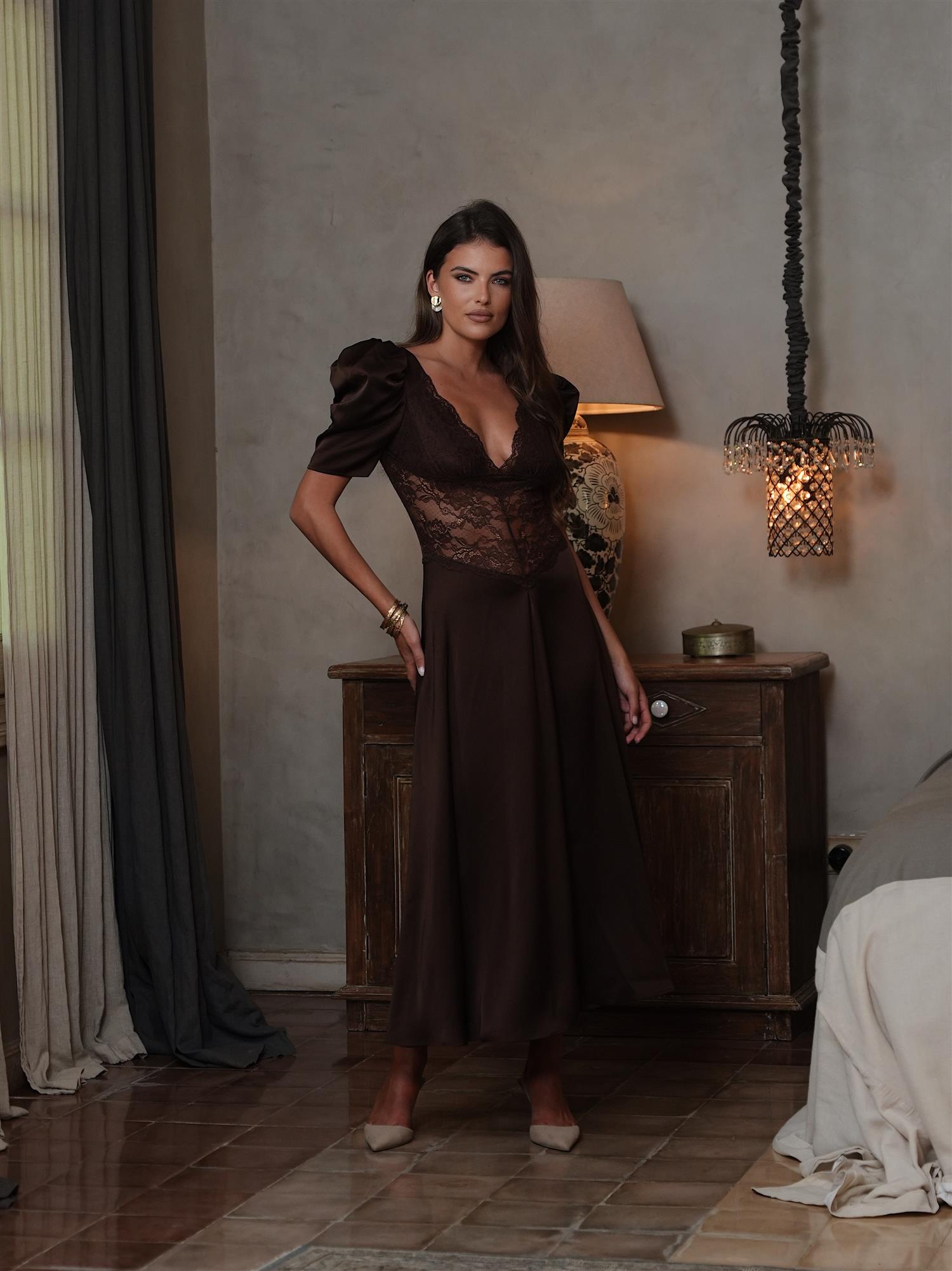 Francis Lace Midi Dress Espresso