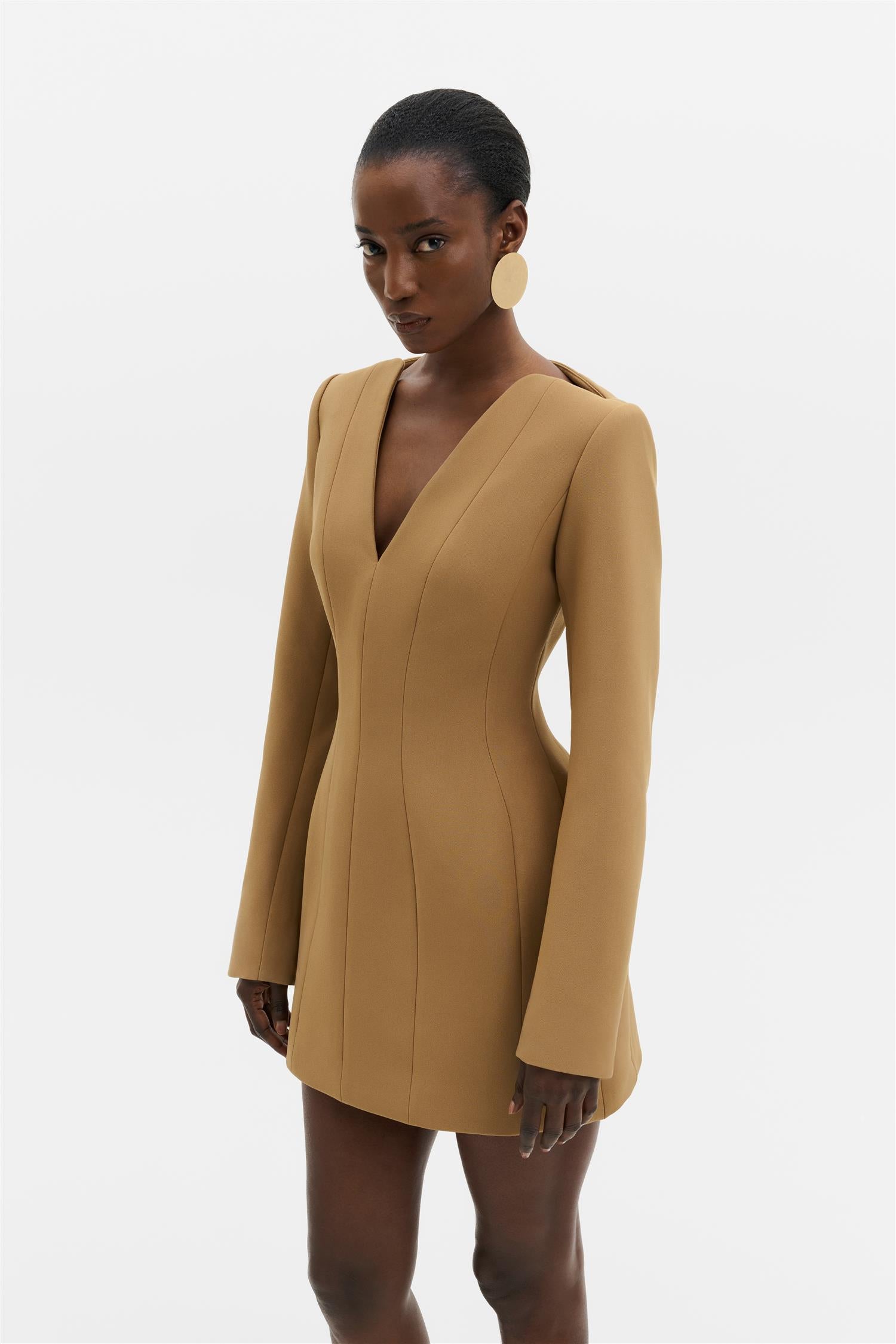 Ninni Cut-Out Shoulder Hourglass Mini Dress Camel