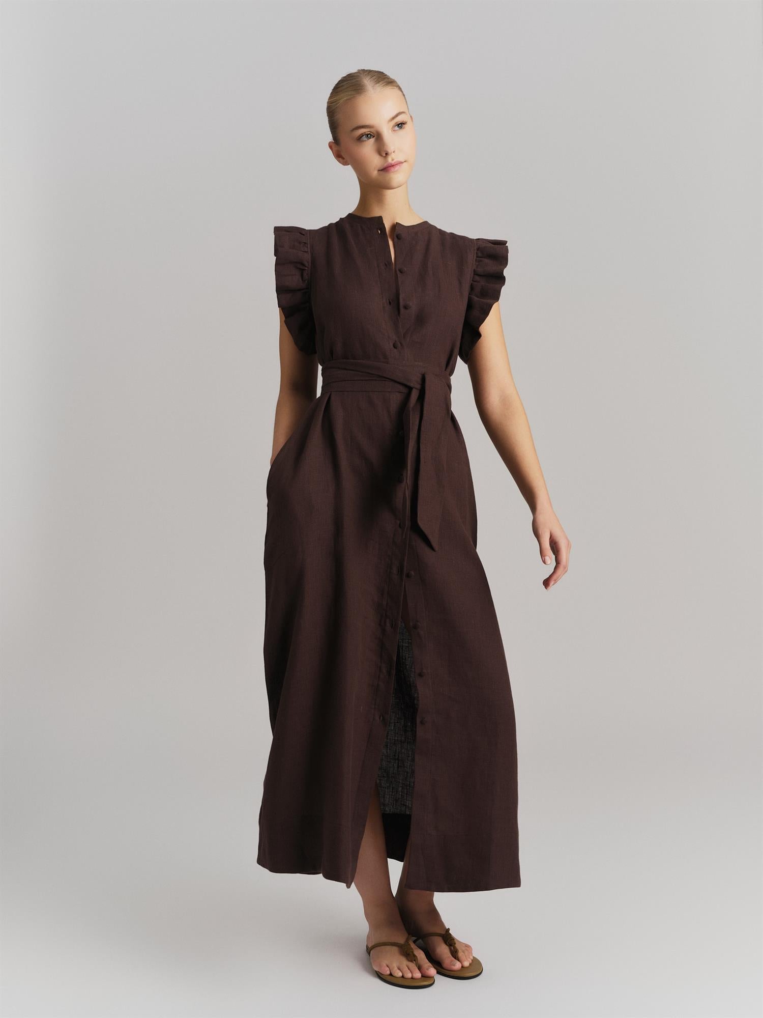 Pam Linen Dress Dark Brown