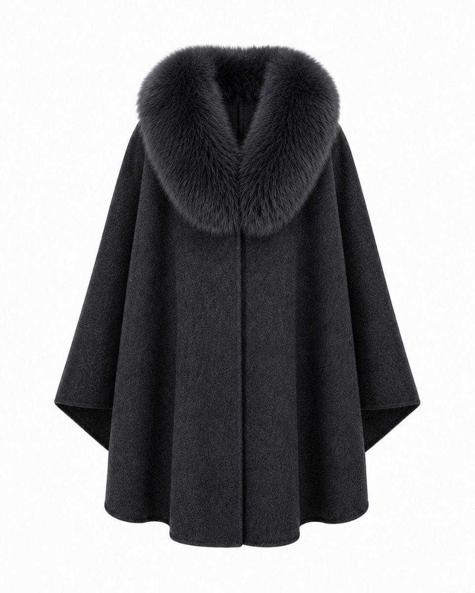 Cape w/ Faux Fur Collar Grey