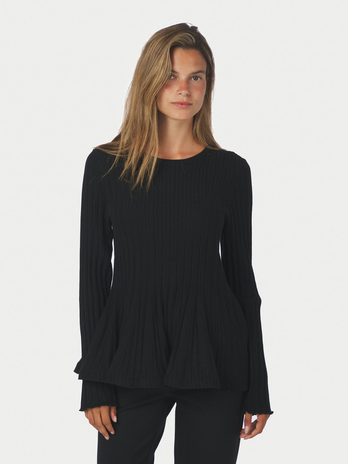 Wallina Peplun Knit Blouse Black
