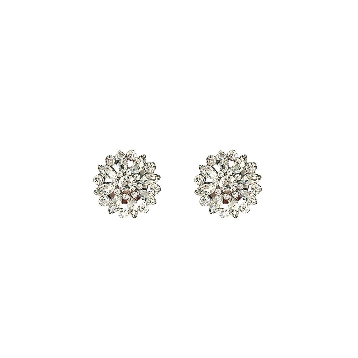 Crystal Flower Button Covers Silver