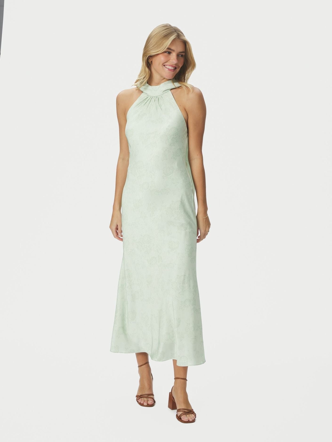 Fiona Pattern Satin Dress Light Green