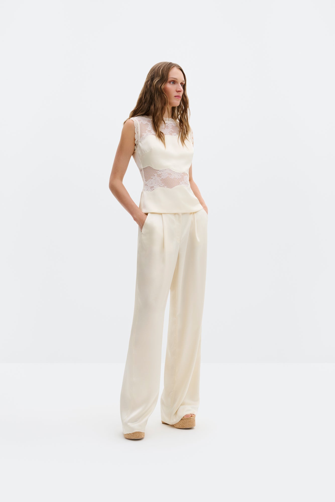 Desire Lace Trimmed Cut Out Top Vanilla