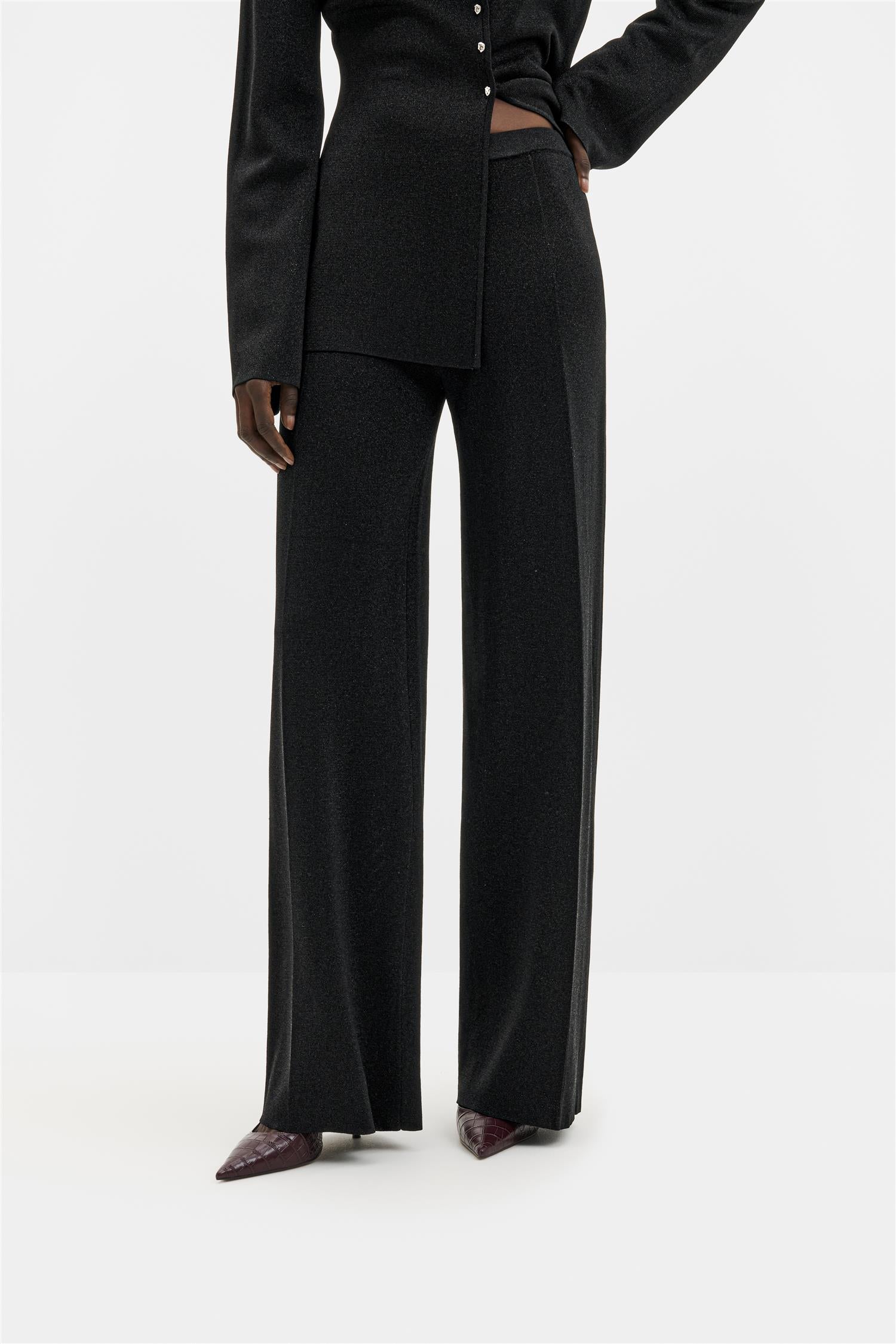 Ammie Metallic Milano Knitted Pants Black