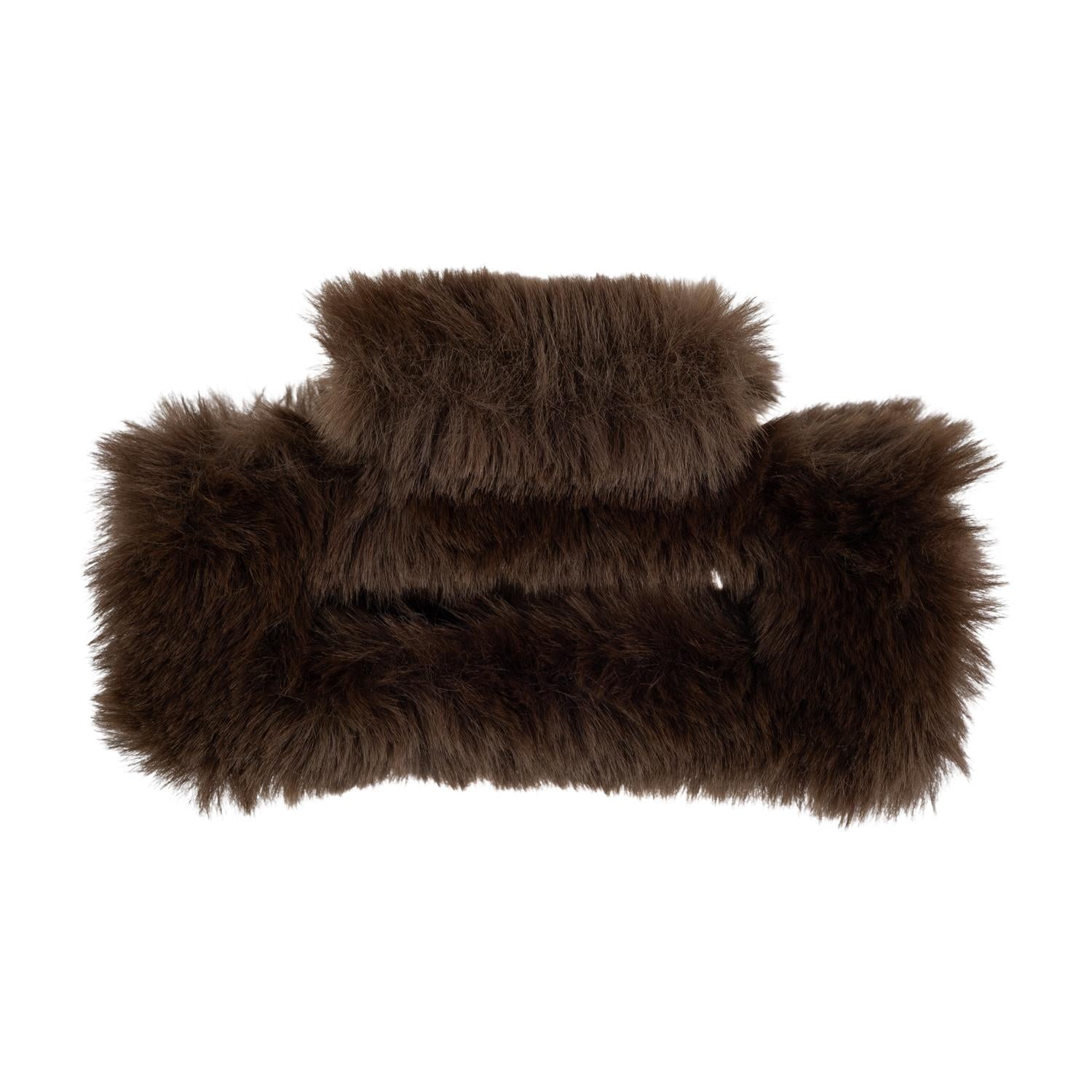 Faux Fur Hair Claw Square Chocolate Brown