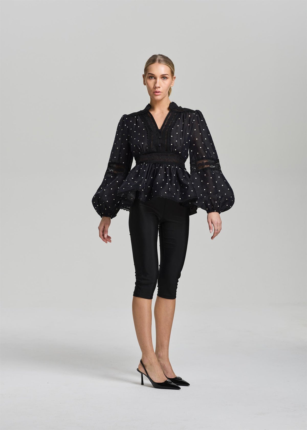 Aliah Dot Blouse Black Ivory Dots