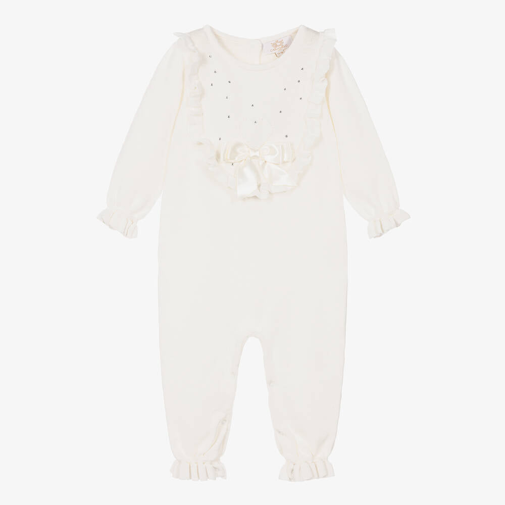 Knitted Heart Frill Diamante Romper Ivory