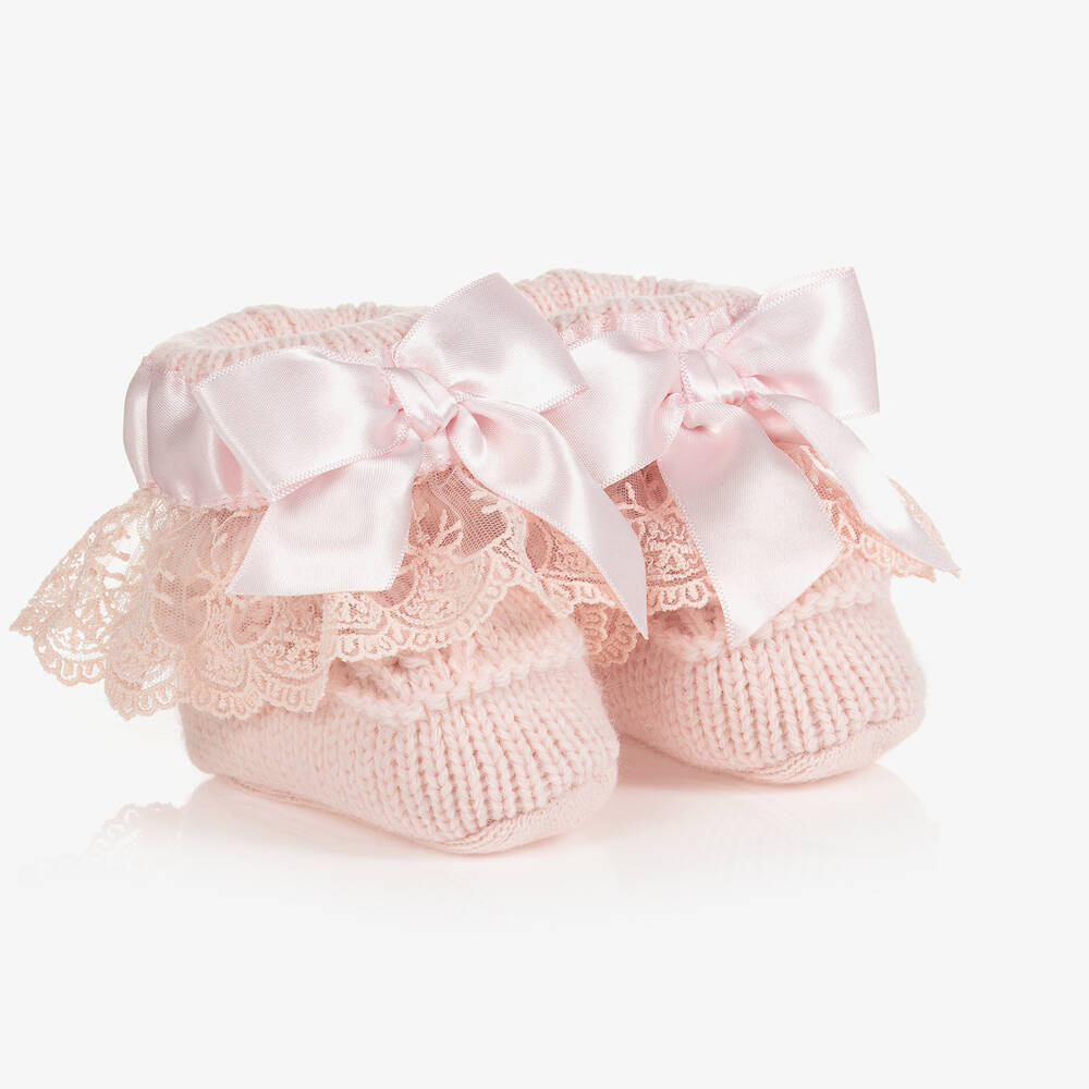 Lace Knitted Booties Pink