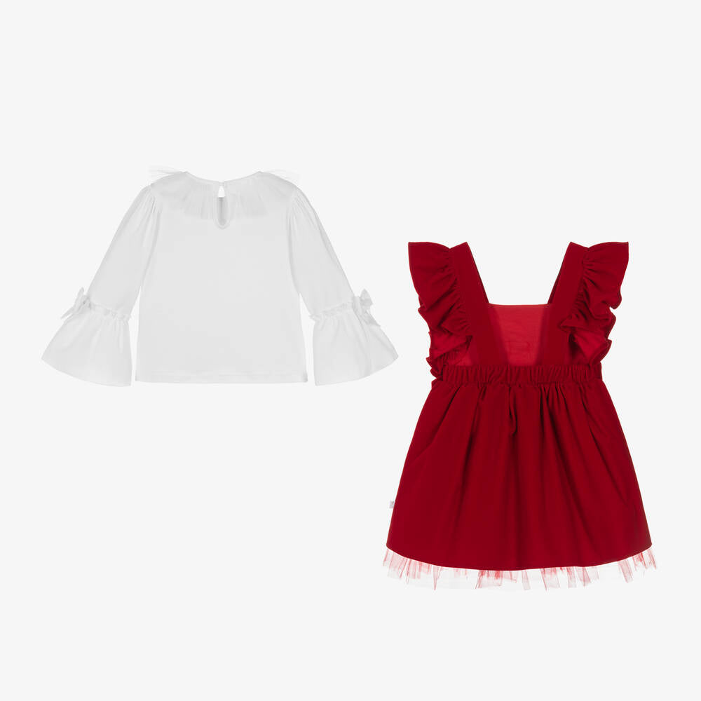 Velvet Pinny Dress Set with Headband  Red