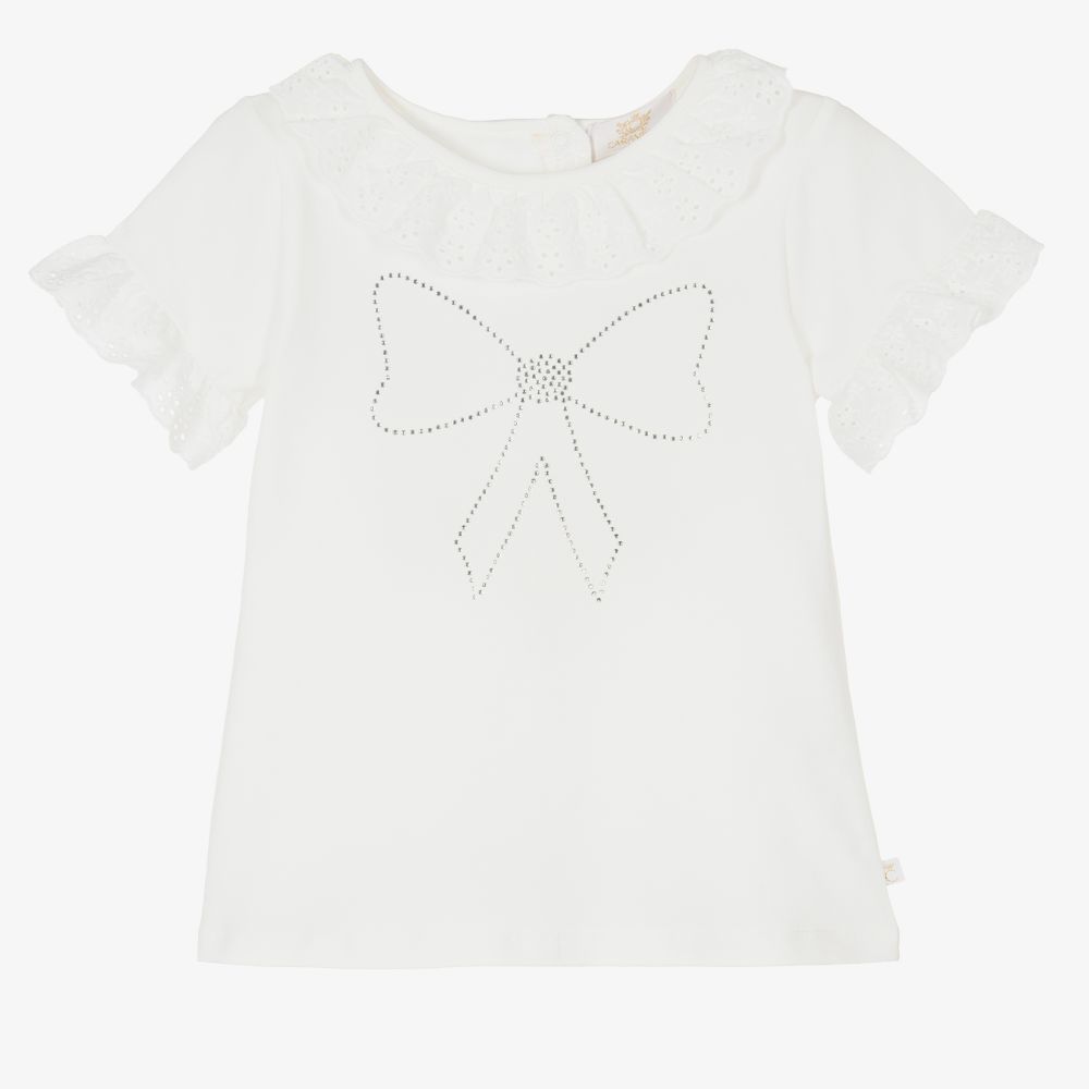 Broderie Anglaise Bow T-Shirt Ivory