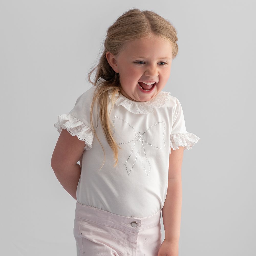 Broderie Anglaise Bow T-Shirt Ivory