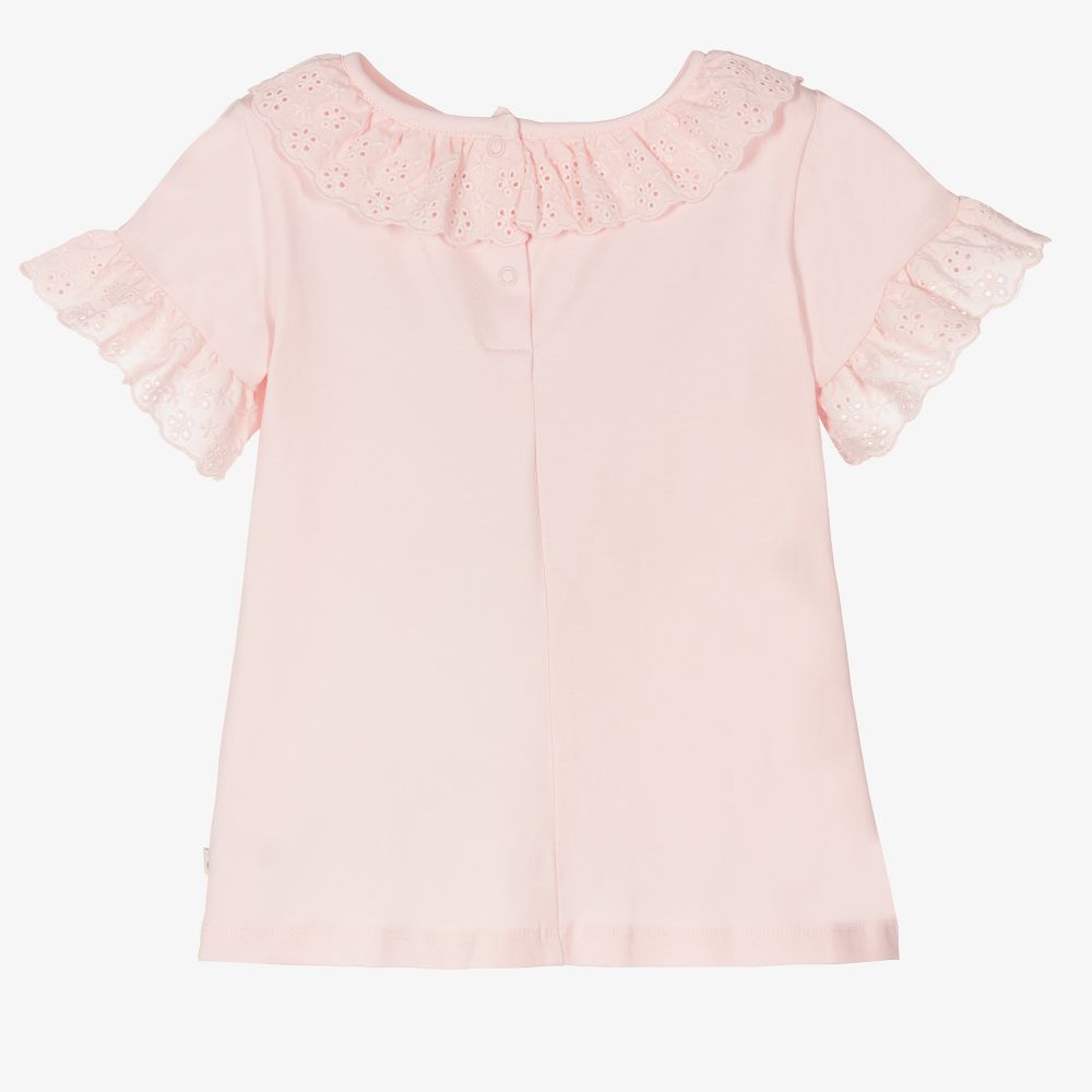 Broderie Anglaise Bow T-Shirt Pink
