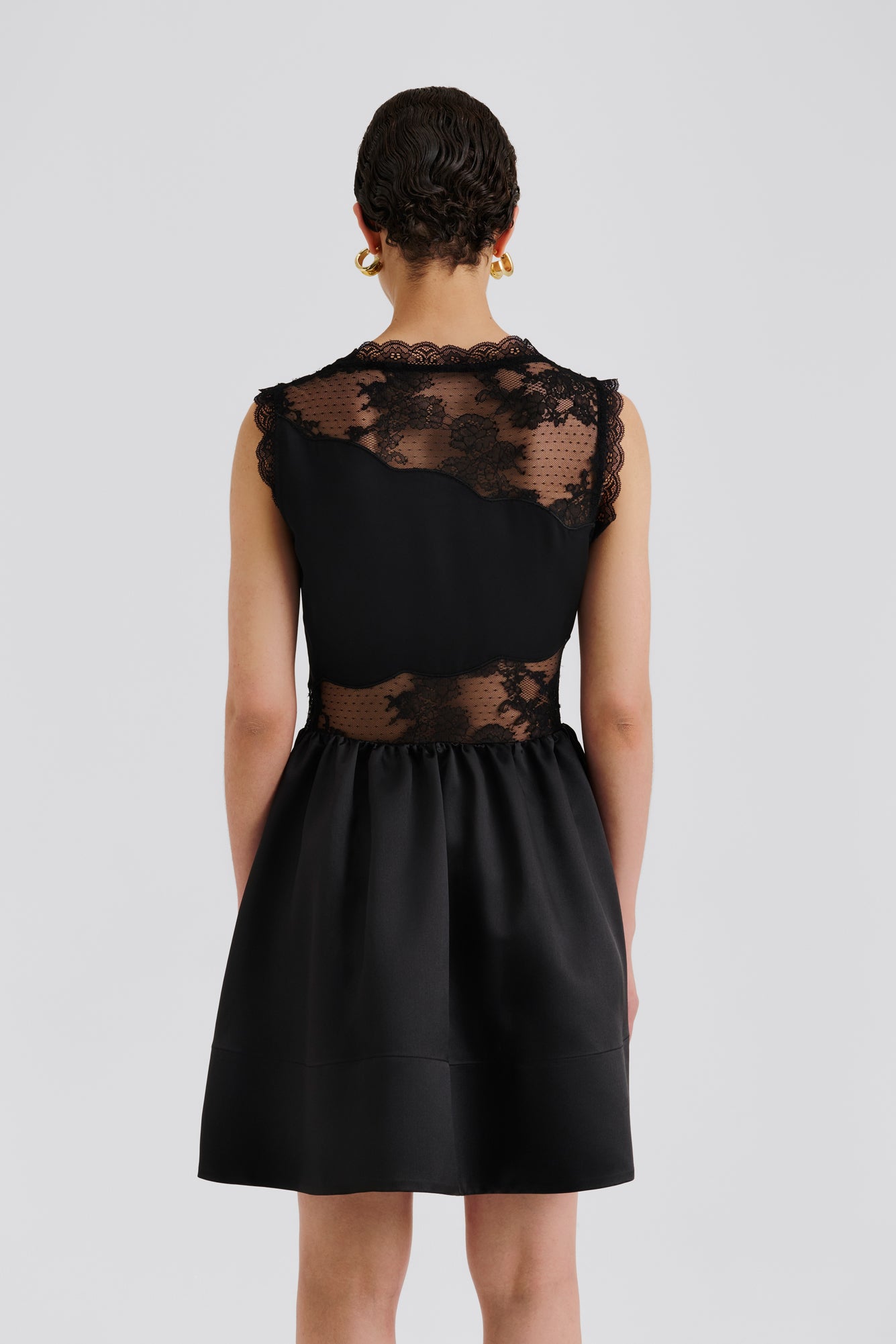 Rosy Lace Trimmed Cut Out Mini Dress Black