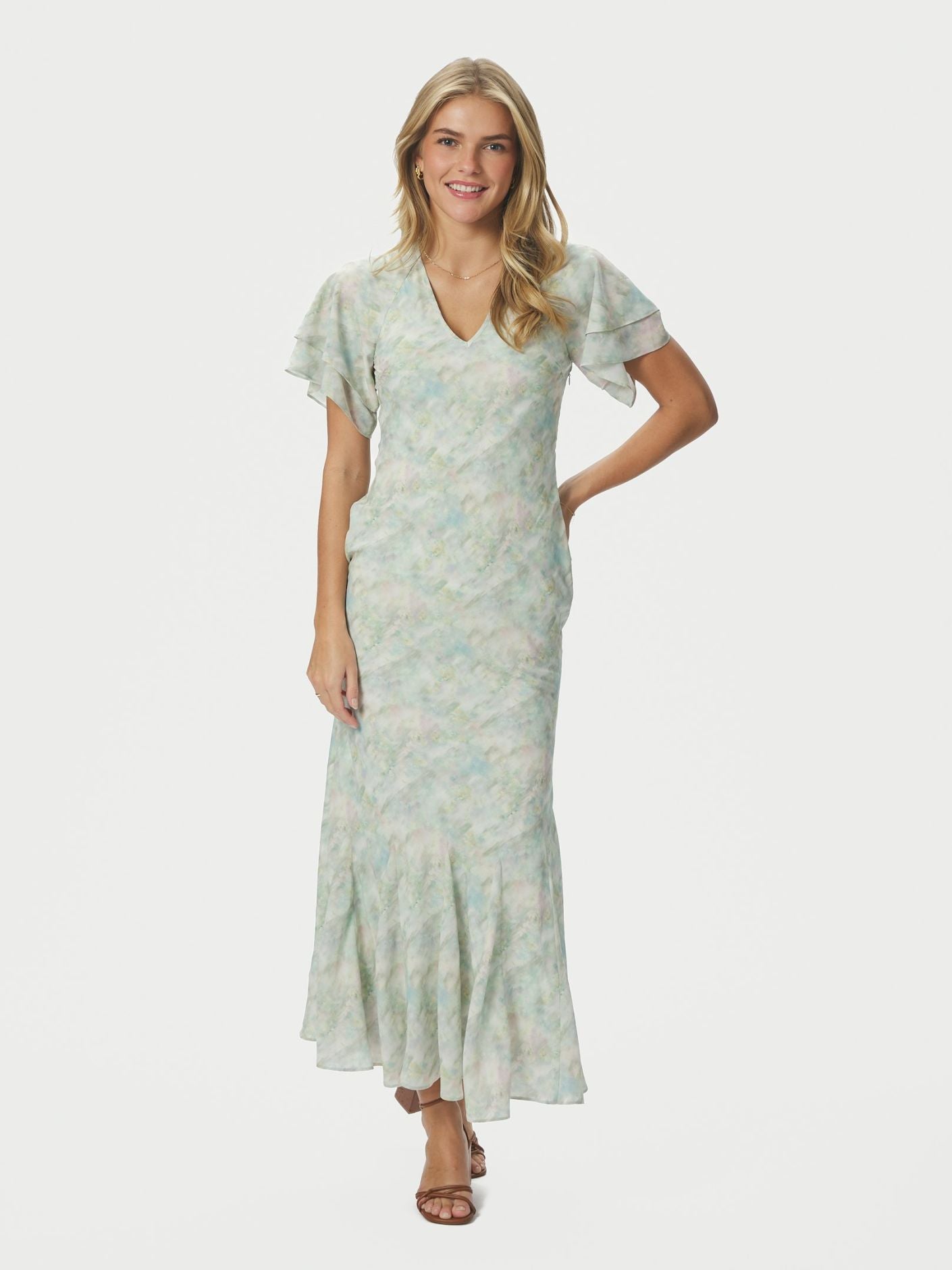 Celesse Print Chiffon Dress Light Green