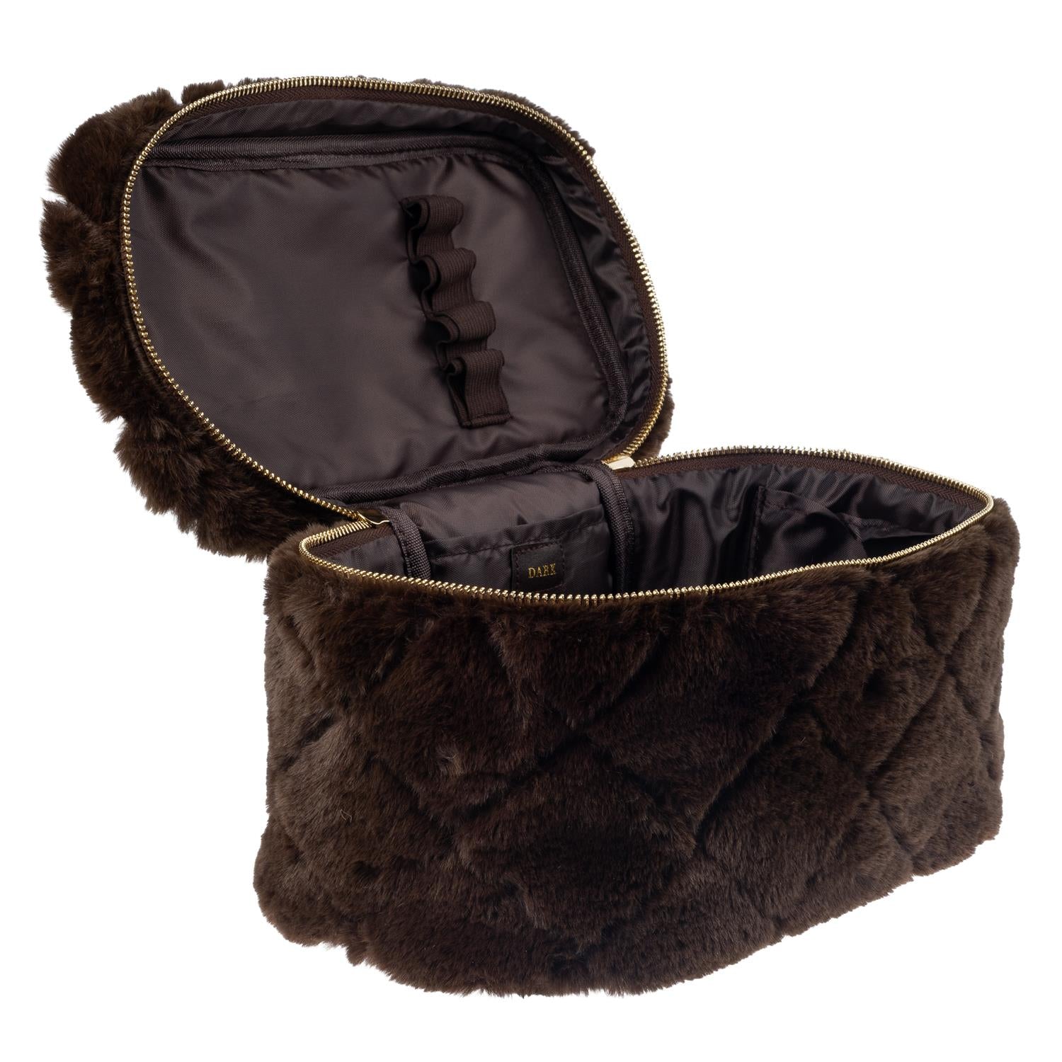 Faux Fur Quilted Vanity Bag Large Chocolate Brown
