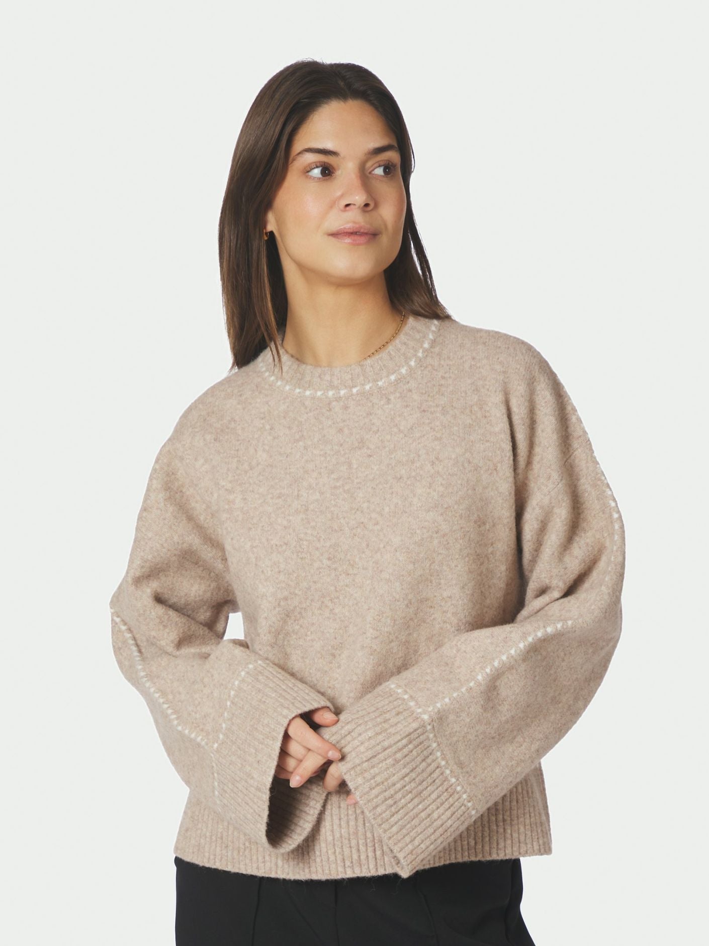 Roeme Knit Stitch Blouse Beige Melange