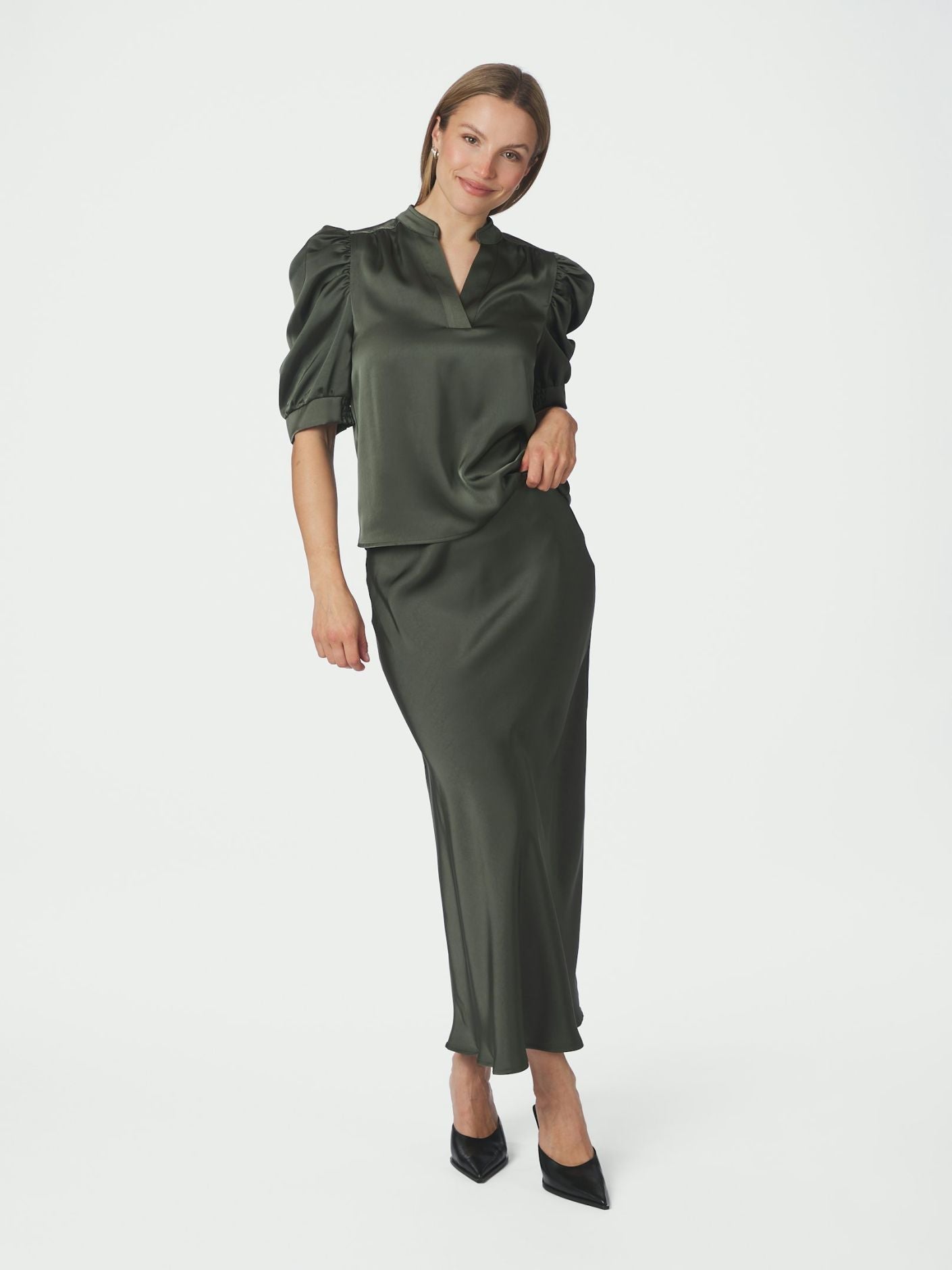 Vicky Heavy Sateen Skirt Deep Green