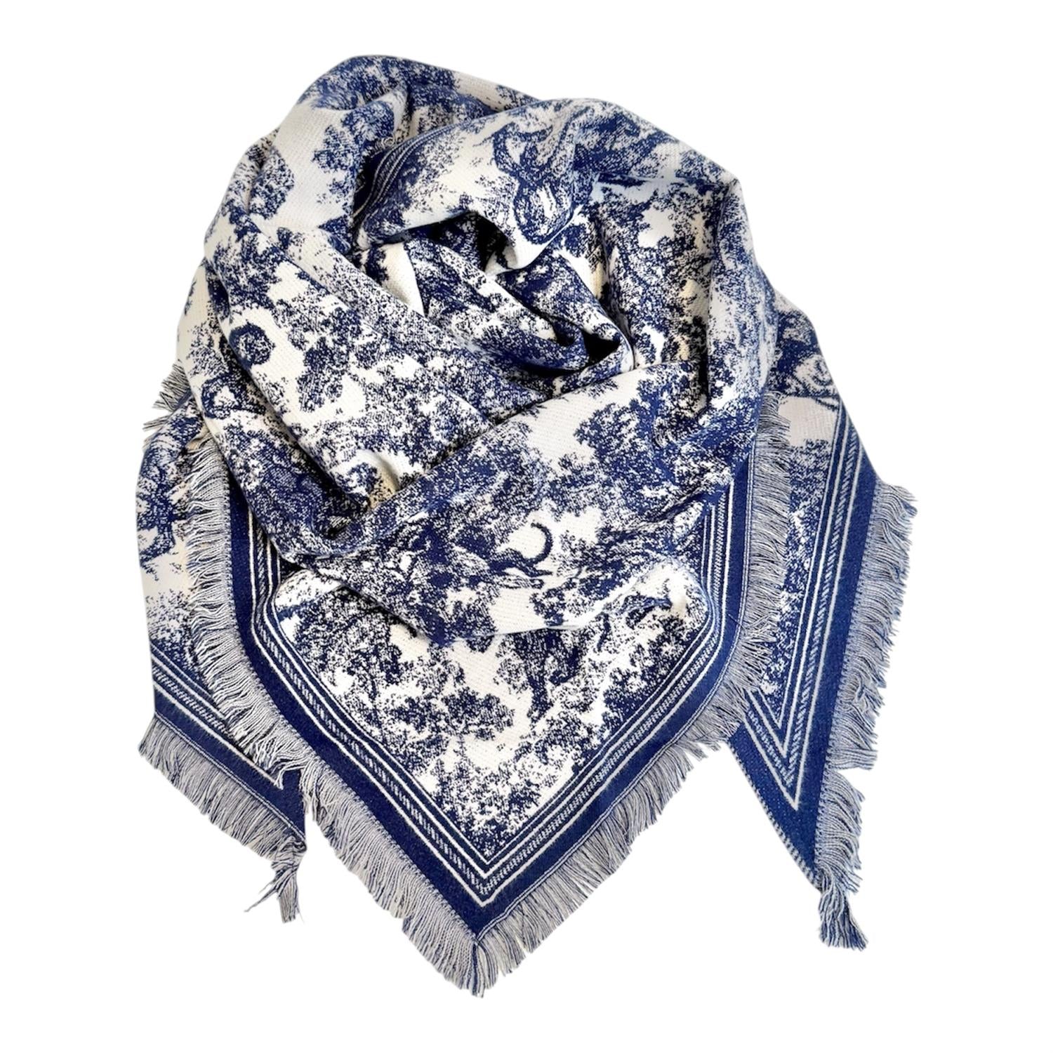 Charlene Skjerf m/ Frynser Navy/Creme