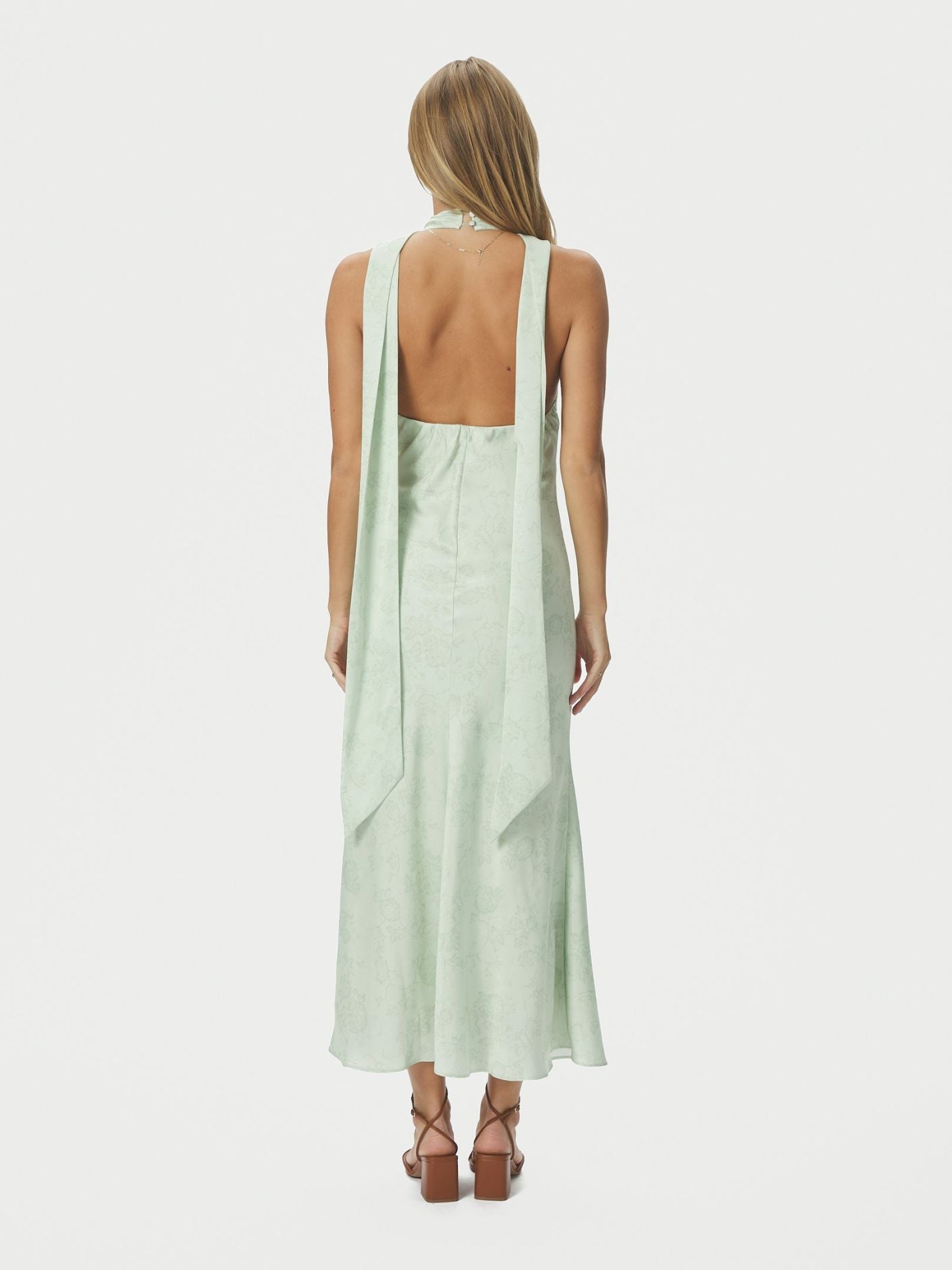 Fiona Pattern Satin Dress Light Green