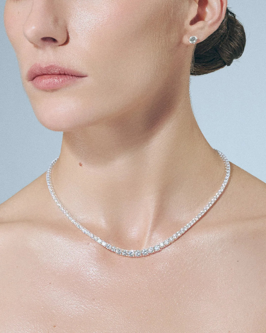 Dropped Tennis Necklace Silver
