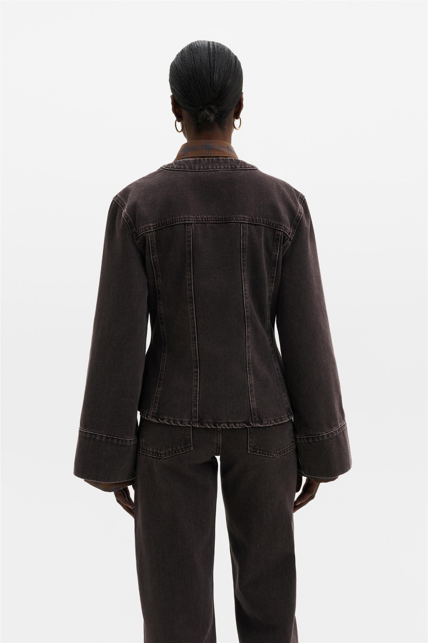 Mej Fitted Wide Sleeve Denim Shirt Brown Wash