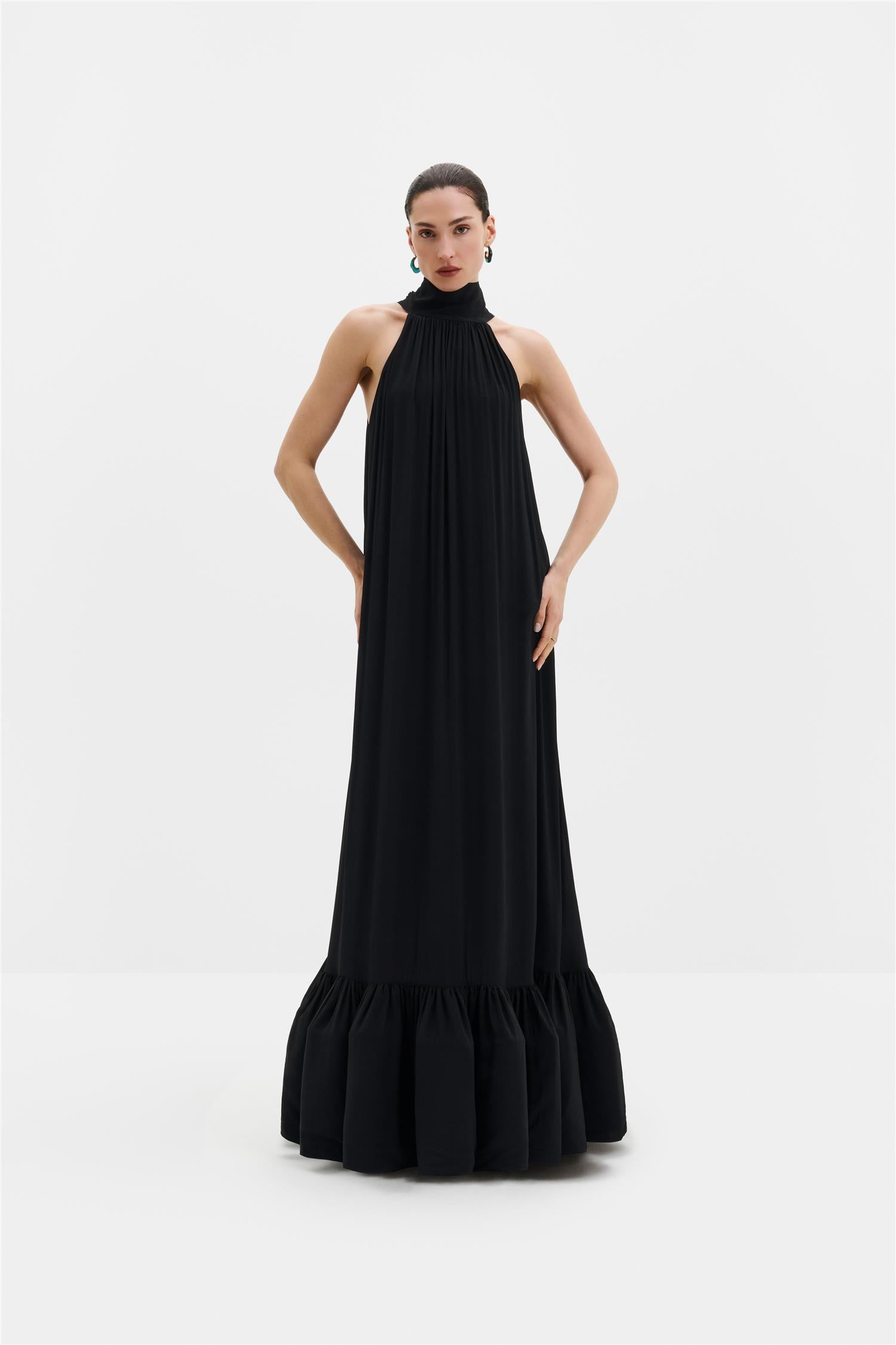Lykke Halterneck Ruffled Maxi Dress Black