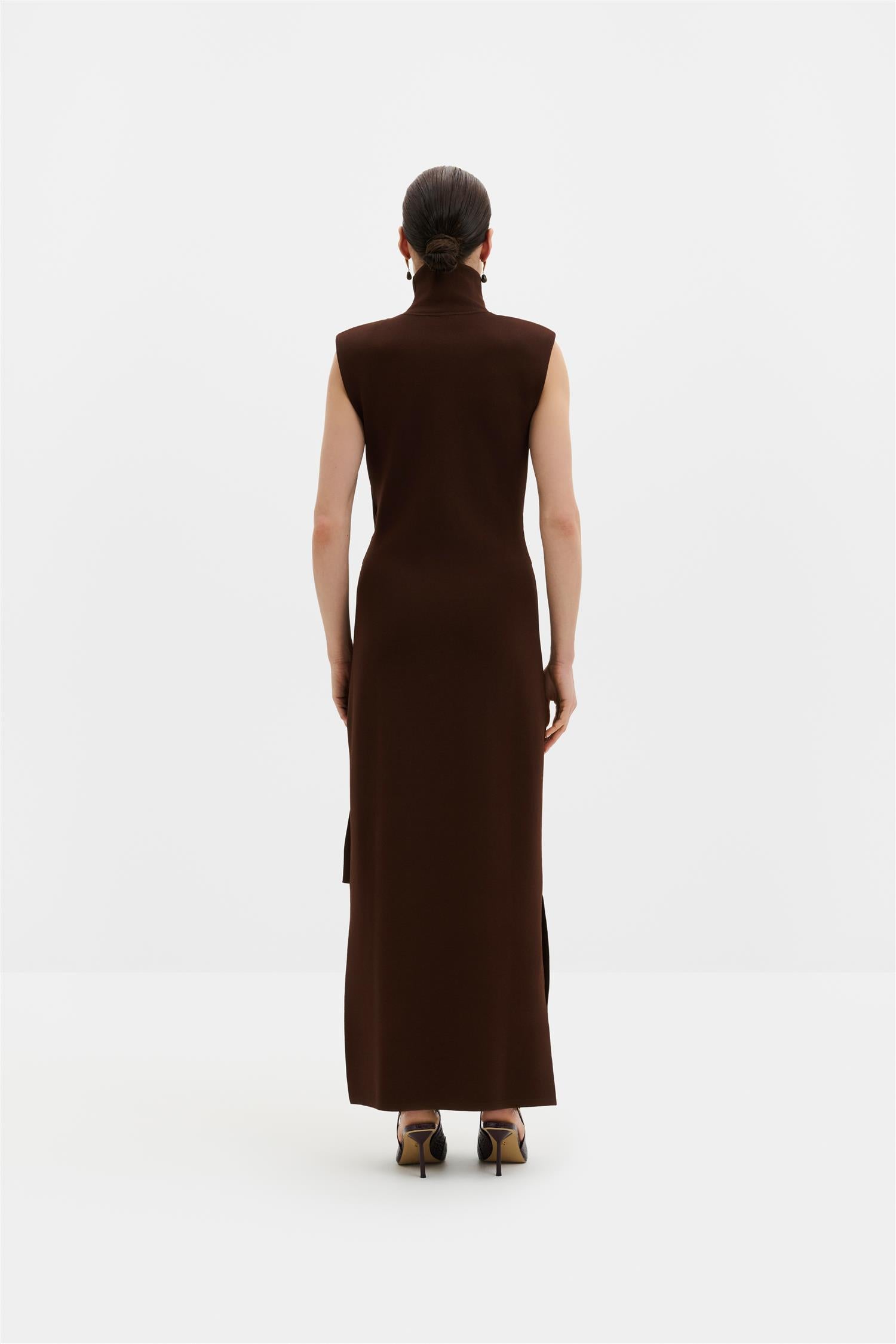 Minna Waist Tie Knitted Maxi Dress Dark Brown