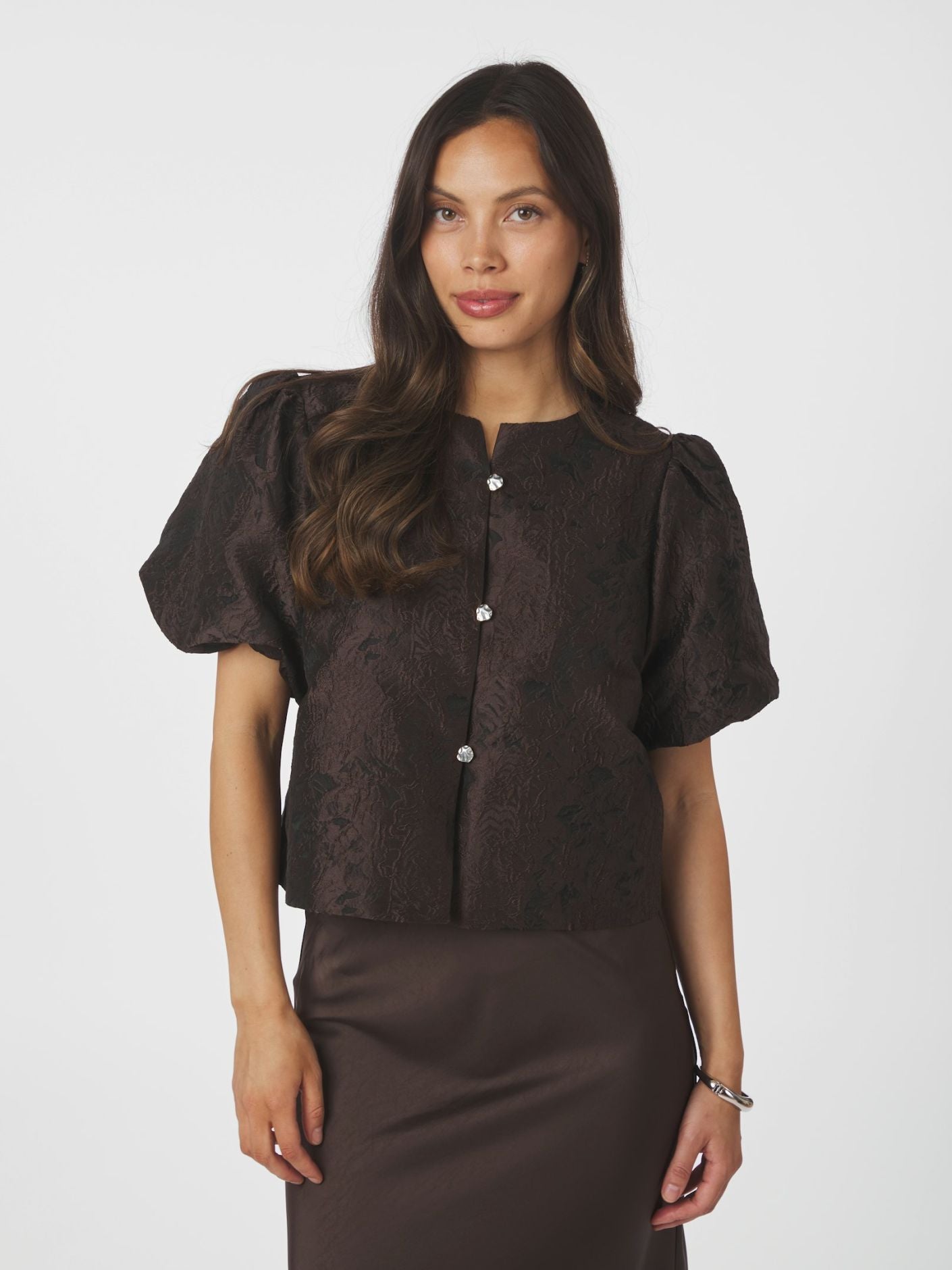 Aisa Brocade Blouse Dark Brown