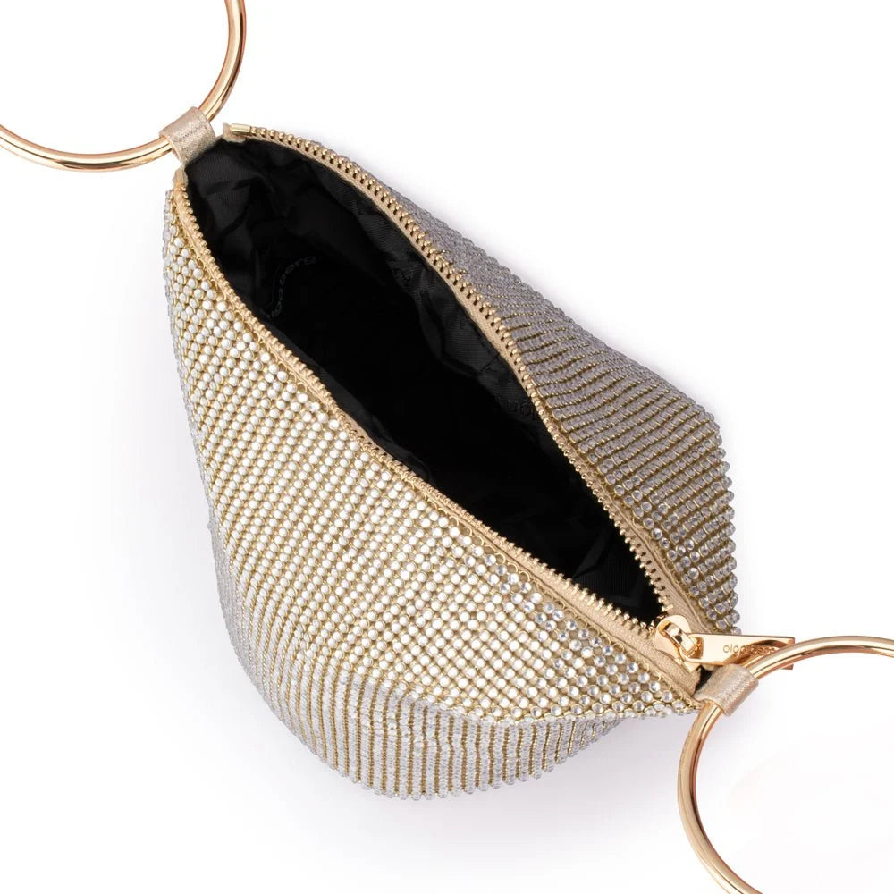 Ellie Crystal Mesh Ring Handle Bag Champagne