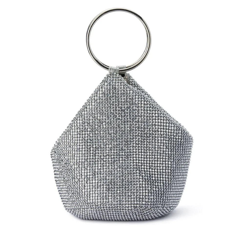 Ellie Crystal Mesh Ring Handle Bag Silver